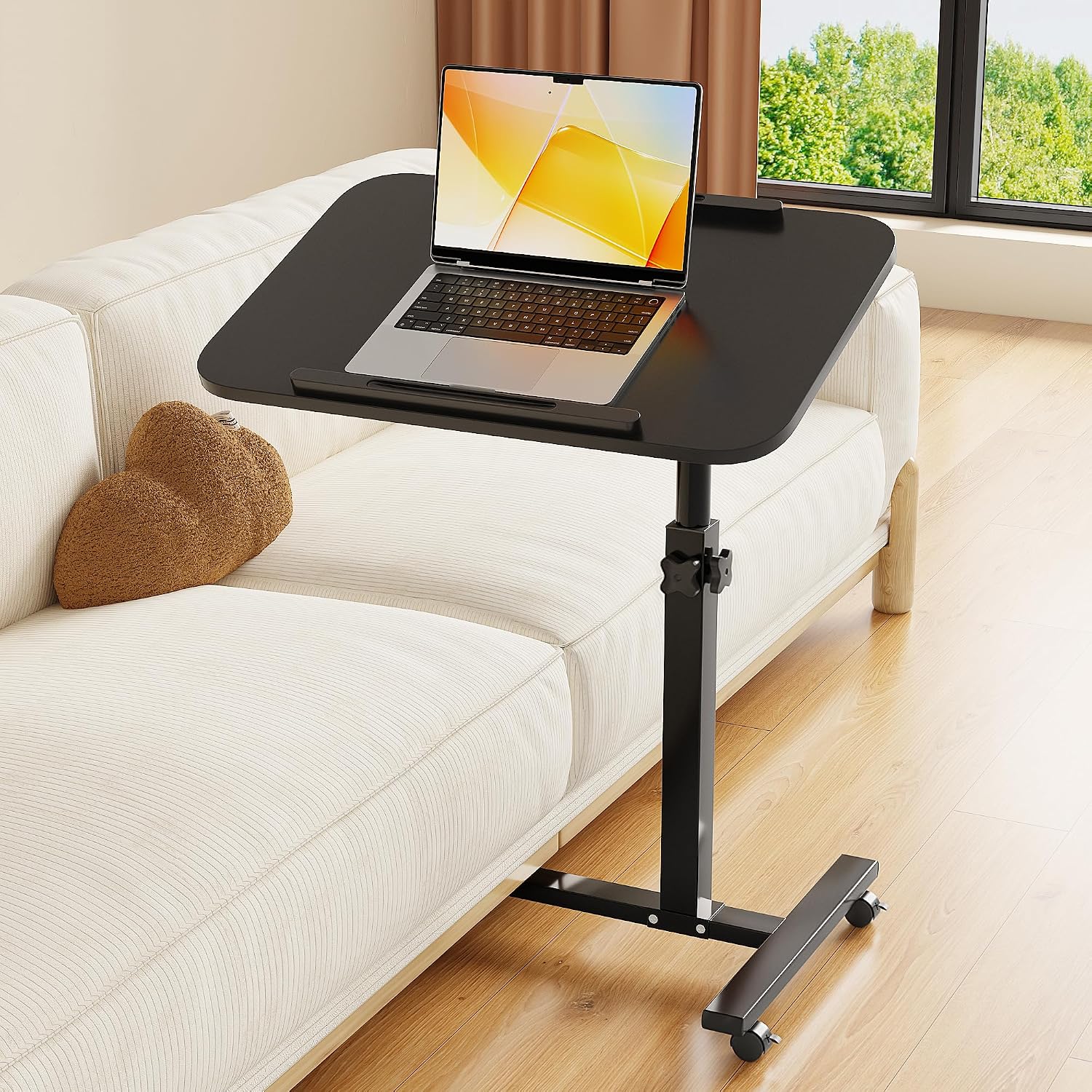 Furist Bed Desk Adjustable Overbed Bedside Table Rolling Laptop Tray Desk Cart Height Portable Mobile Sit Stand Table Tilting Hospital Bed with Wheels