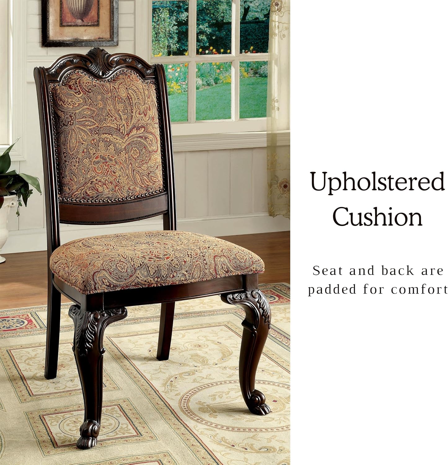 Furniture of America Ferrara Elegant Dining Chair, Brown Cherry, Set of 2 (IDF-3319F-SC)