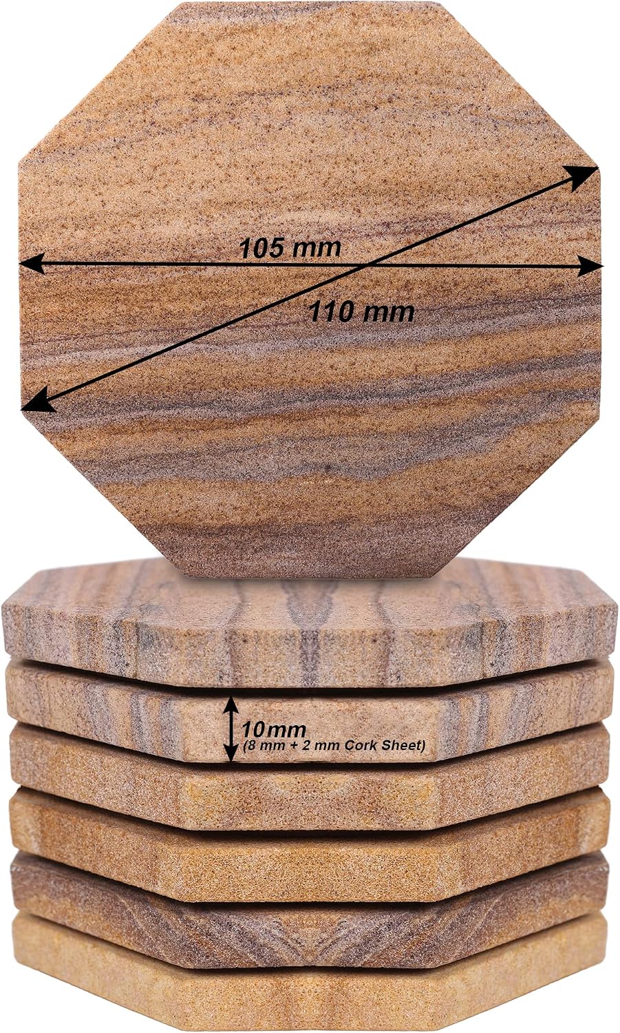 Sandstone Water Absorbent Hand Crafted Octagon Coasters with Holder for Drinks 4 Inches Wide Thirsty Stone Bar/Drink Coasters Made from Real Solid
