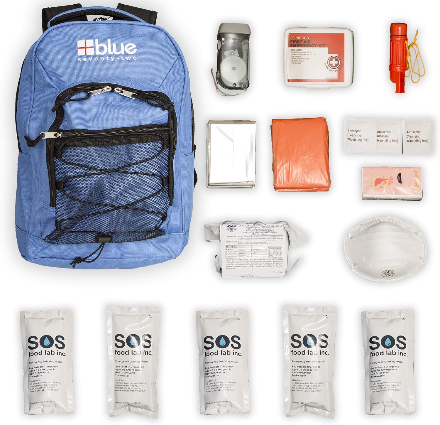 Blue Seventy-Two | 72 Hour Emergency Backpack Survival Kits for 1 Person | Survival Kit for Wildfires, Earthquakes, Tornado, Hurricane