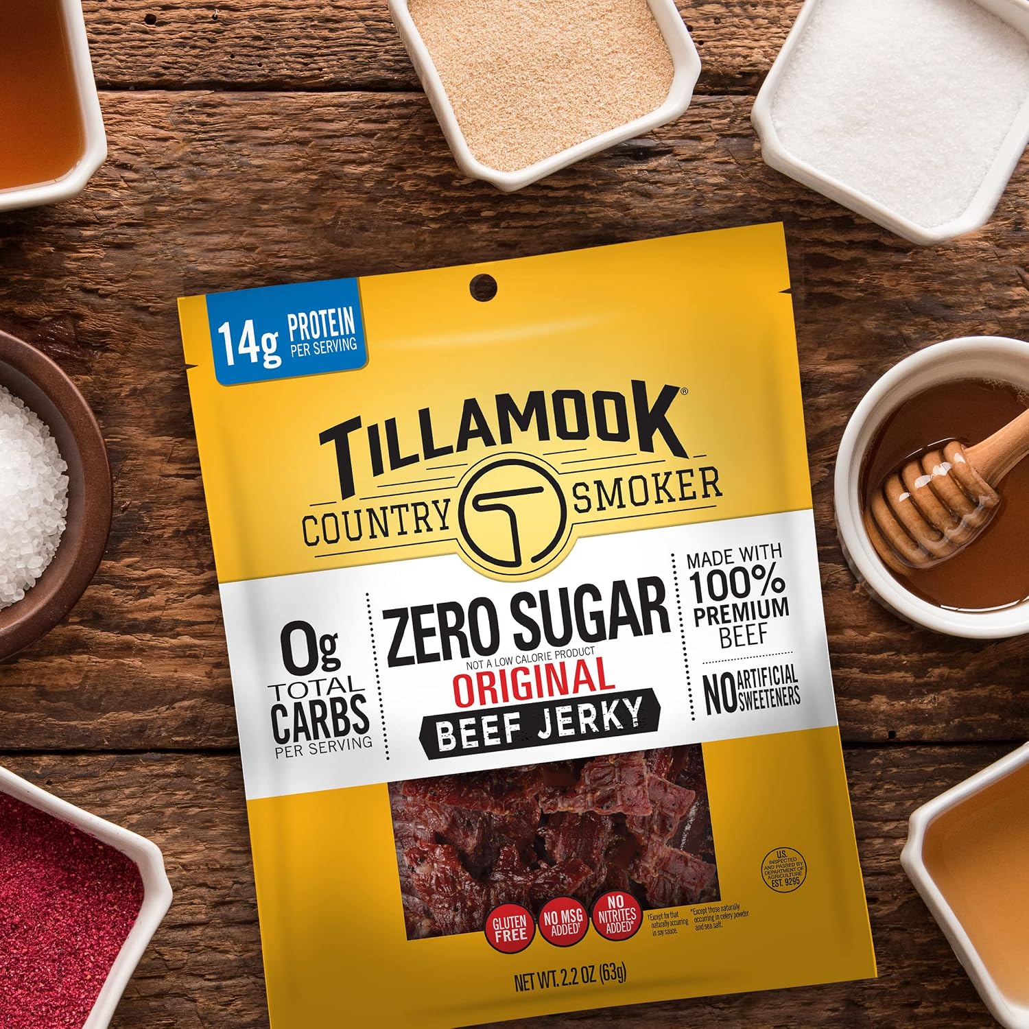 Tillamook Country Smoker Zero Sugar Original Beef Jerky Sticks, 6.5 Oz, 14g Protein, Real Hardwood Slow-Smoked, High Protein, Low Carb Meat Snacks, Keto-Friendly, 0g Sugar & Total Carbs