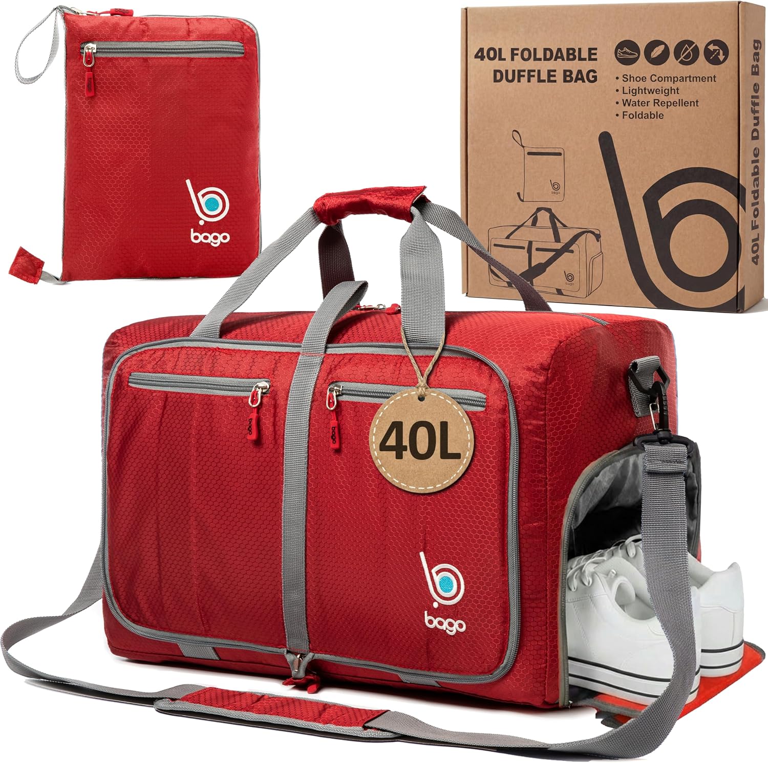 Bago Large Duffle Bag for Travel Women & Men. Durable Lightweight Foldable Travel Duffel Bags For Traveling Women. 80L Duffle Bags For Overnight Bag With Shoe Compartment Collapsible Weekender duffel