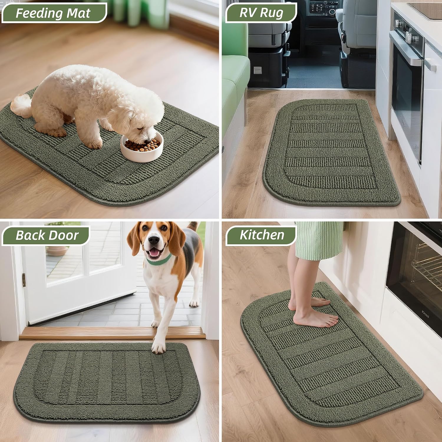 BEQHAUSE 30x18 Inch Kitchen Rugs Non Slip Washable Kitchen Sink Rug, Green