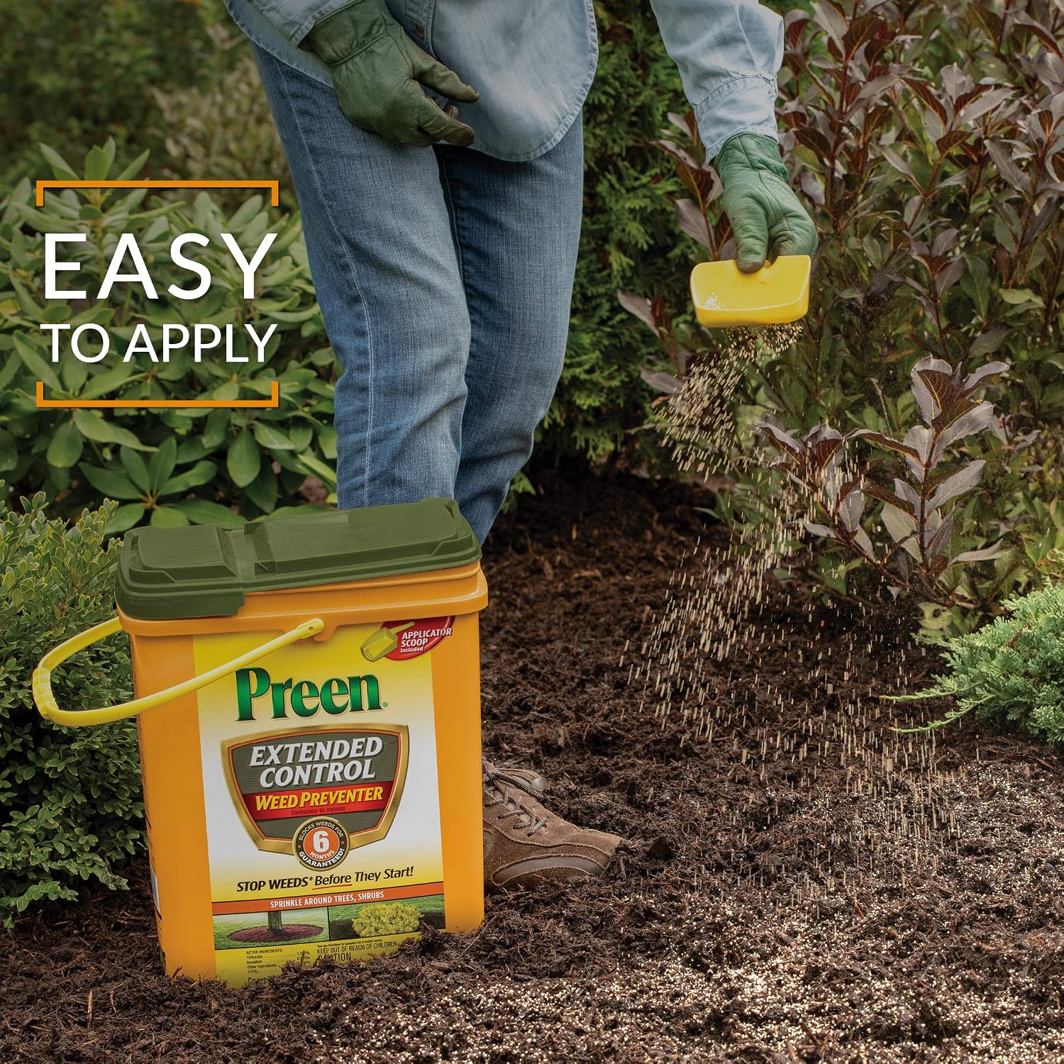 Preen Extended Control Weed Preventer - 4.93 lb. Bottle - Covers 805 sq. ft. | PreEmergent Herbicide for Garden Weed Control –Prevents Weeds up to 6 Months – For Perennials and Shrubs