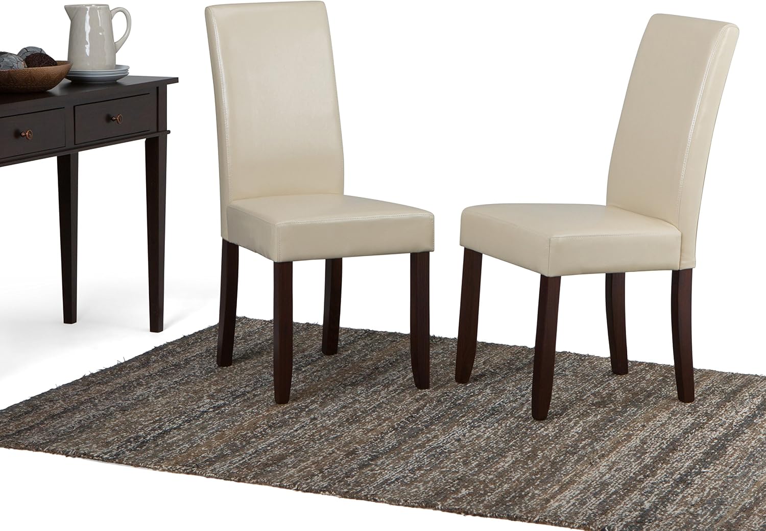 SIMPLIHOME Acadian Vegan Leather Parsons Dining Chairs in Cream (Set of 2)