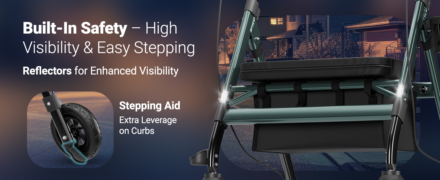 stand up walkers for seniors with reflectors and stepping aid