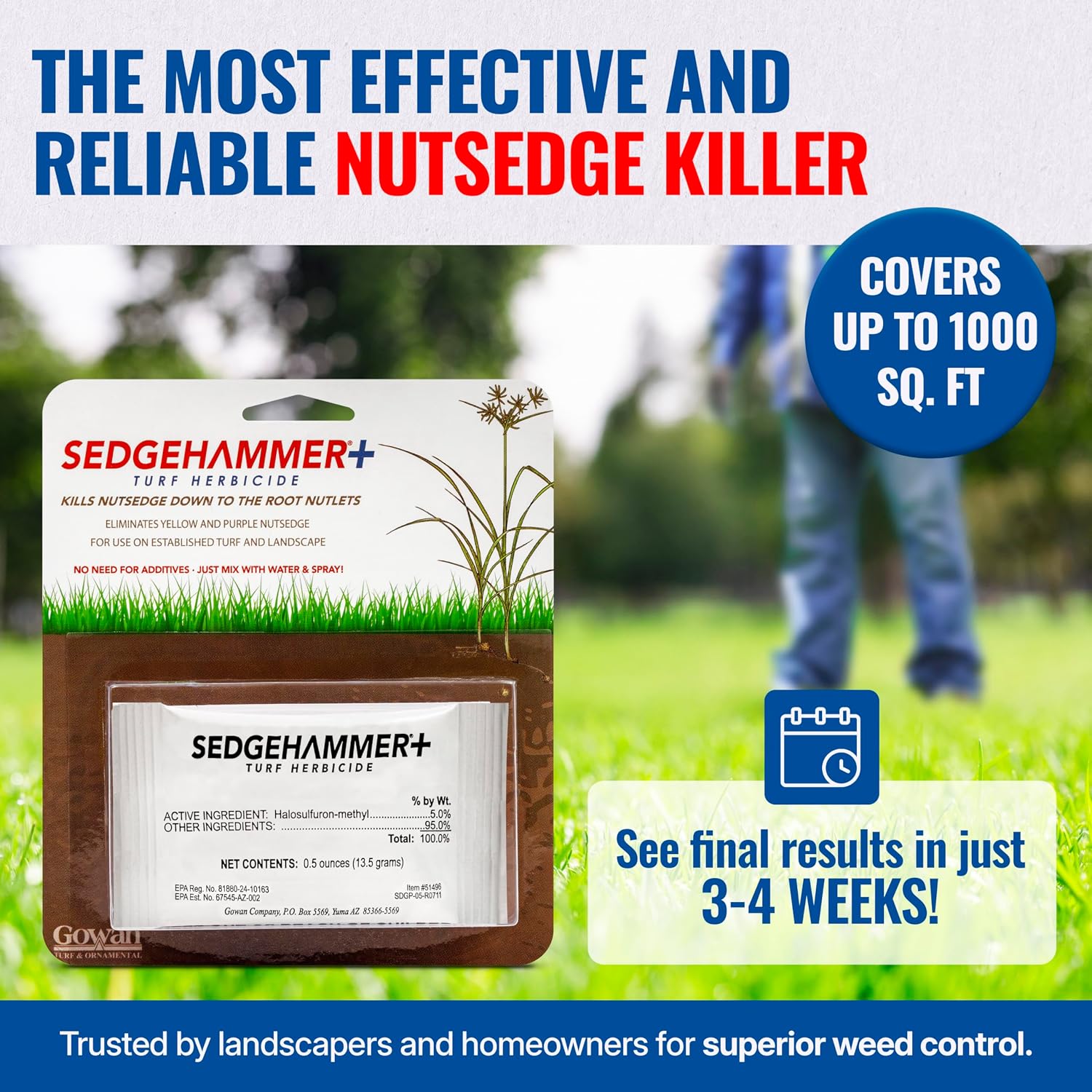 Sedgehammer Plus Turf Herbicide, Purple & Yellow Nutsedge Killer (1) | Lawns with Pre-Mixed Surfactant, Lawn & Pet Safe Weed Killer Mix for Residential Use