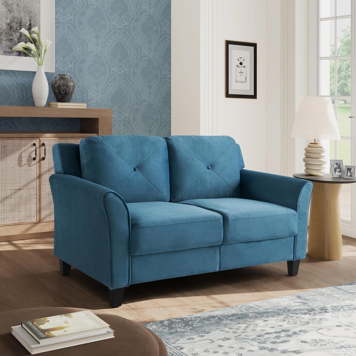 Studio Living Harrington 57.9" Loveseat, Transitional Modern, Pocket Coil Comfort, Easy Assembly, Microfiber Fabric, Dark Grey