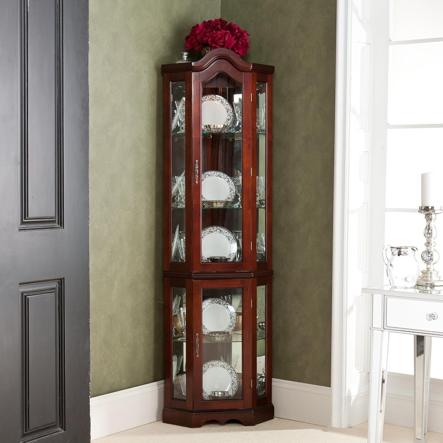 Home Decorators Collection Vitric Lighted Curio, 70" Hx21 Wx16 D, Golden Oak