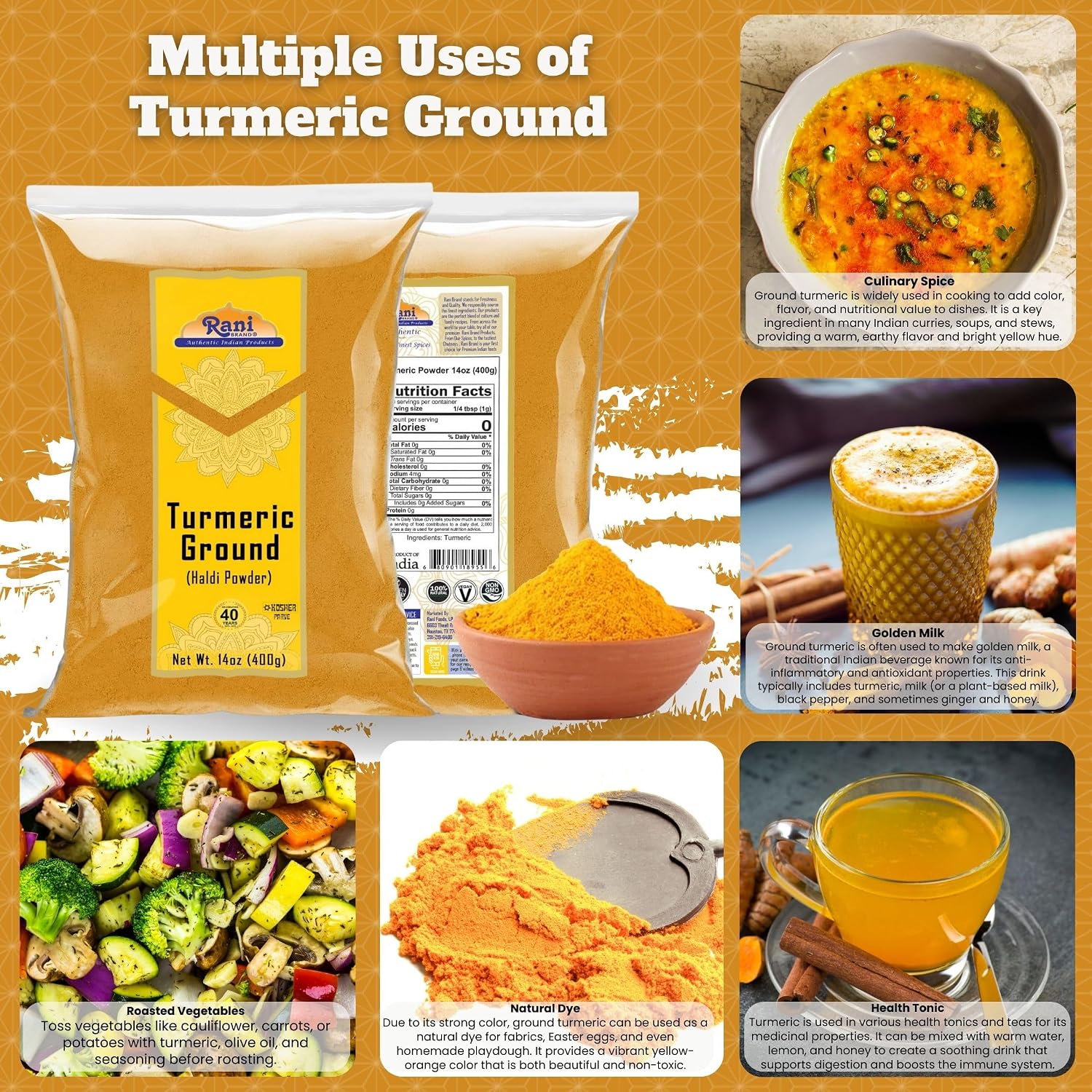 Rani Turmeric (Haldi) Root Whole Spice, Dried 7oz (200g) ~ All Natural | 100% Pure | Vegan | Gluten Friendly | NON-GMO | Kosher | Indian Origin