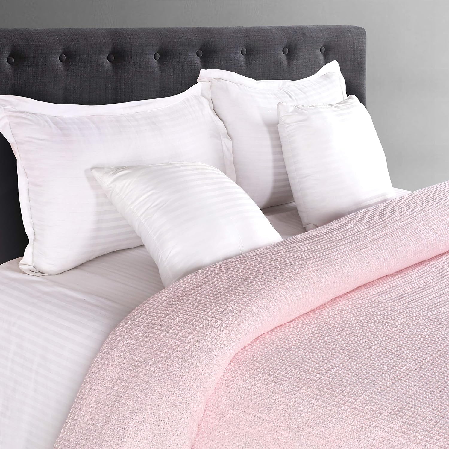 Glamburg 100% Cotton Thermal Bed Blanket, Soft Waffle, Queen Size, All Season, Navy Blue