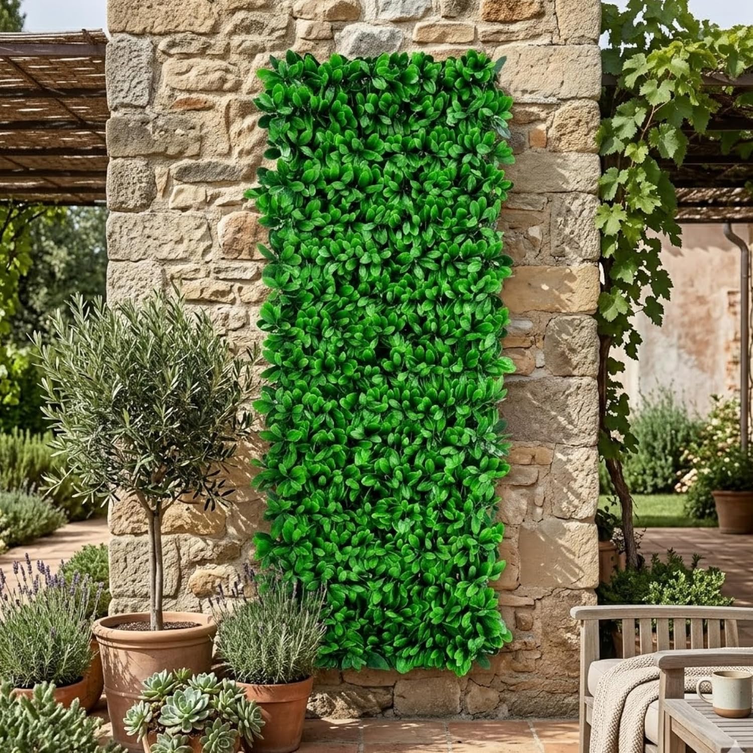 NatraHedge 20''X50'' Artificial Privacy Grass Wall Decor, Laurel Leaf