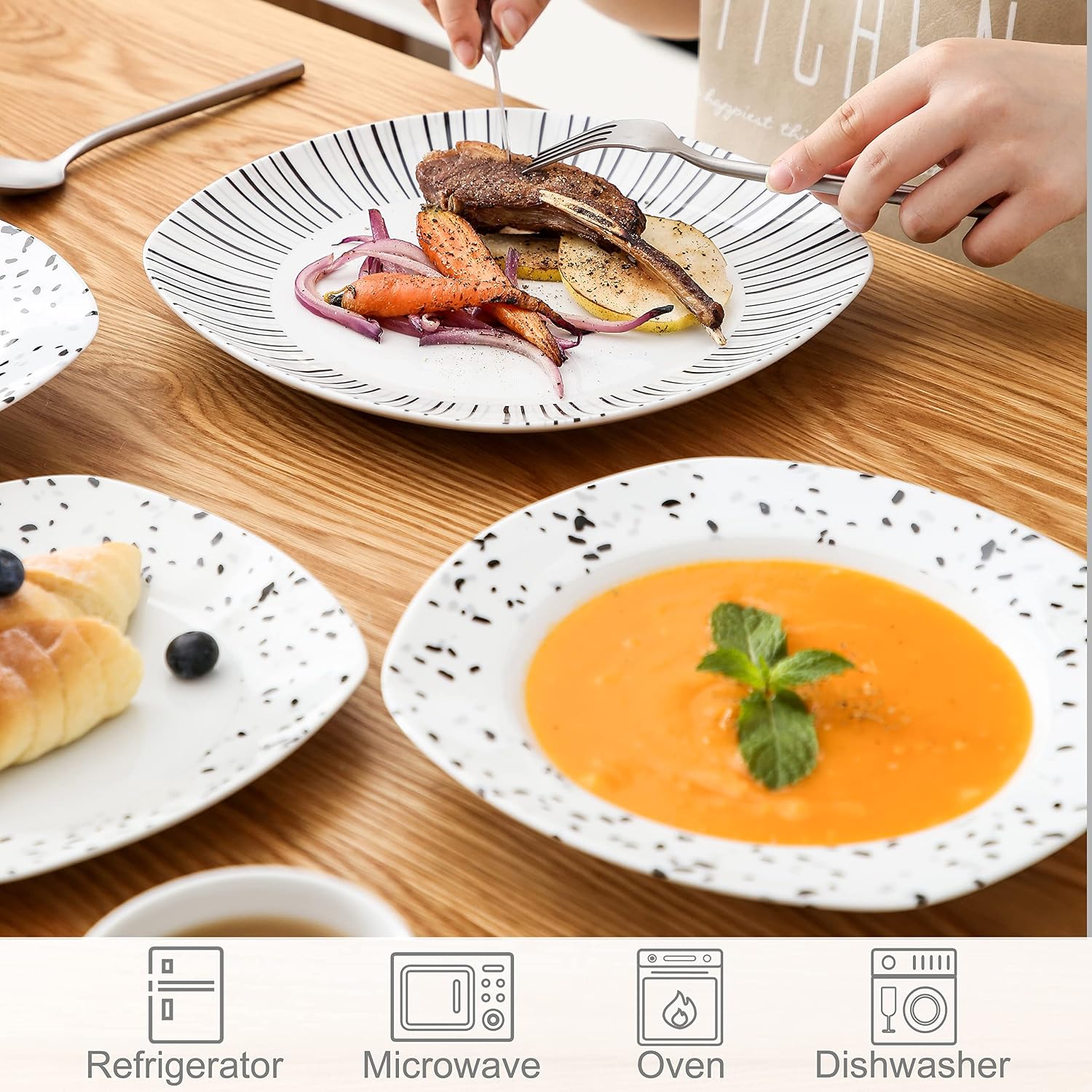 VEWEET 30 PCS Ceramic Dinnerware Sets for 6, Pink Floral Dish Set, ANNIE | Porcelain Dinner Set Including Dessert Plates, Soup Plates, Dinner Plates, Cups & Saucers, Microwave & Dishwasher Safe
