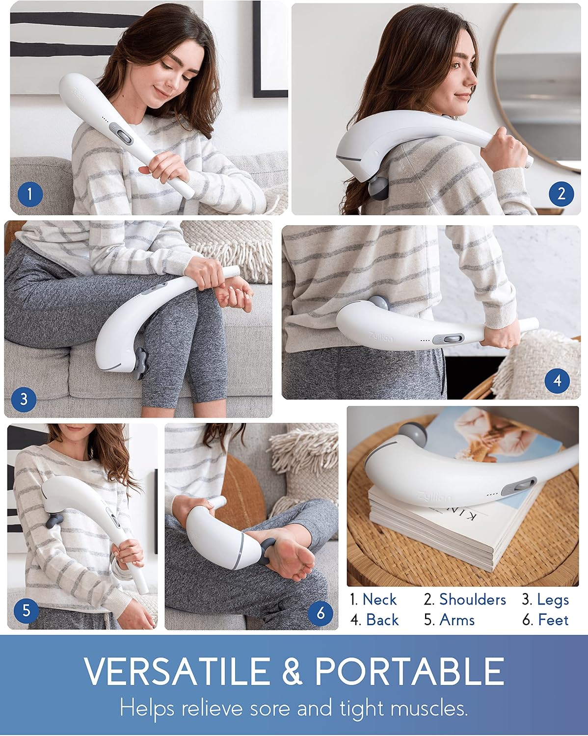 Zyllion ZMA-27 Handheld Electric Massager with Heat for Pain Relief, White