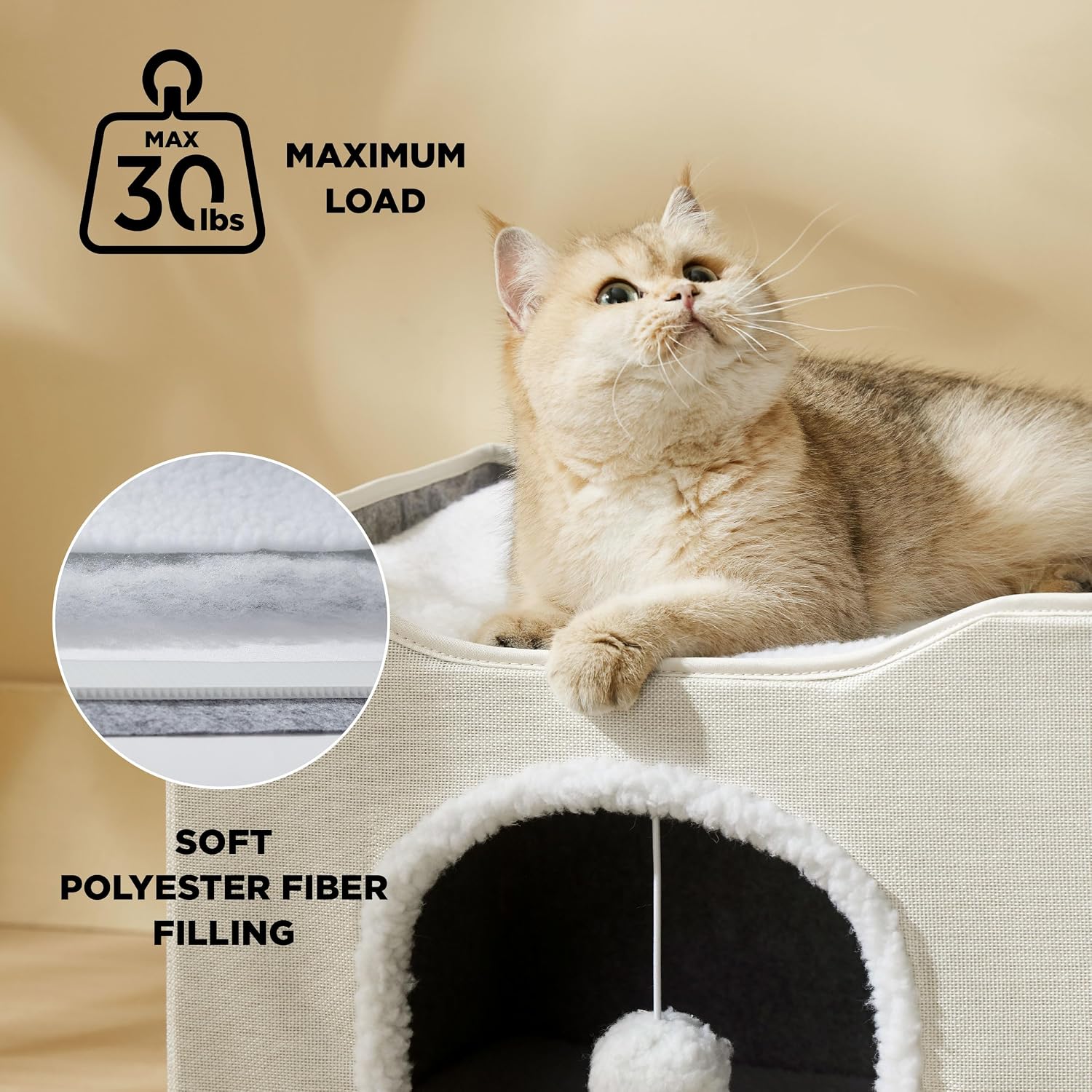 Bedsure Cat House Bed for Indoor Cats with Fluffy Ball and Scratch Pad,Grey