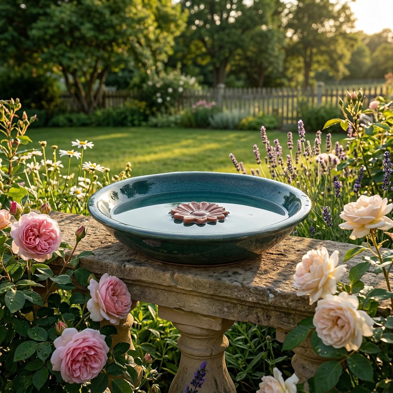 Topadorn 2" Depth Ceramic Birdbath & Birdfeeder for Small Birds Outdoors