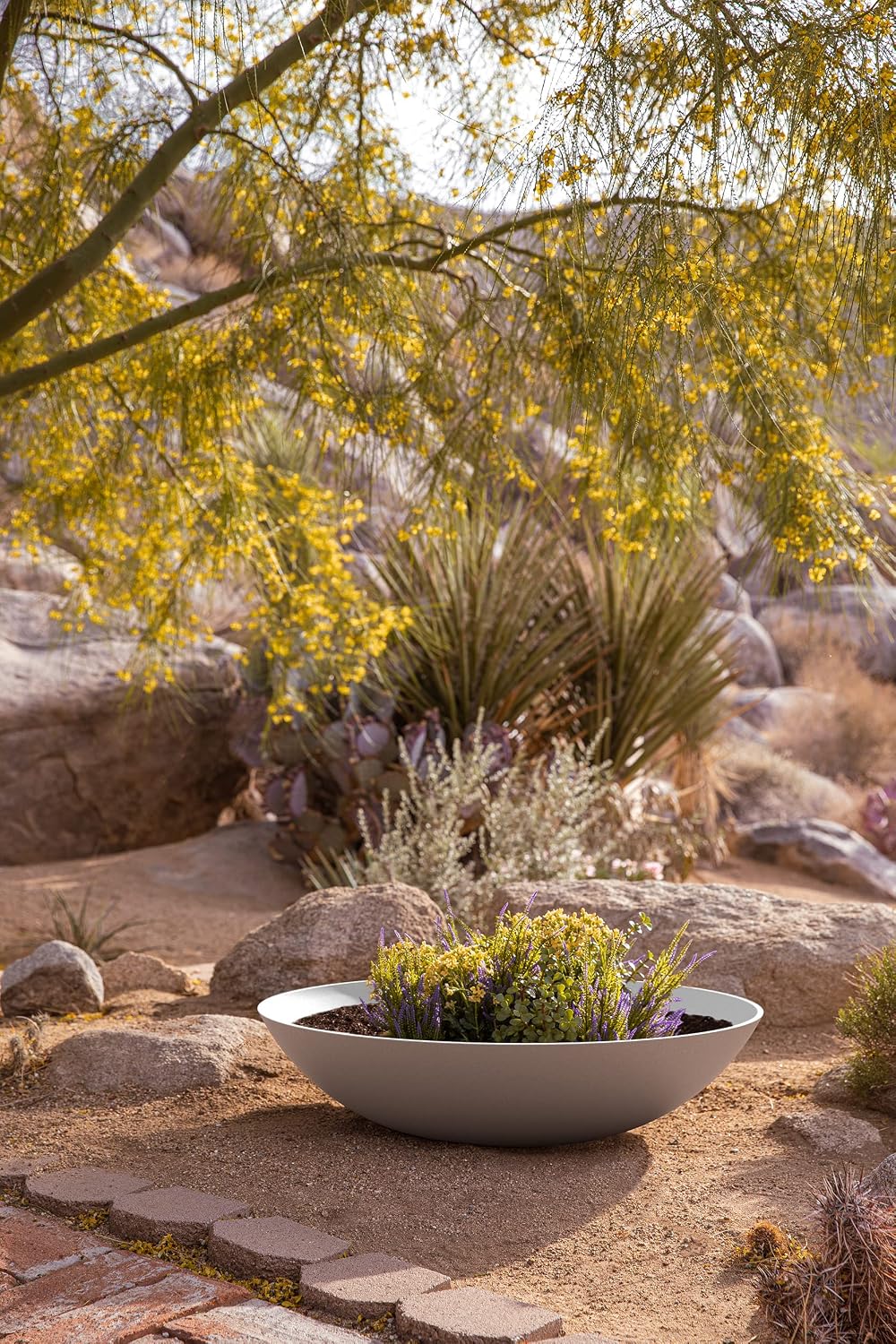 Veradek Mason Series Lane Bowl - Large Outdoor Bowl Planter | Made From a Durable Plastic-Stone Composite With Pre-Drilled Drainage Holes. Modern Patio/Tabletop Décor
