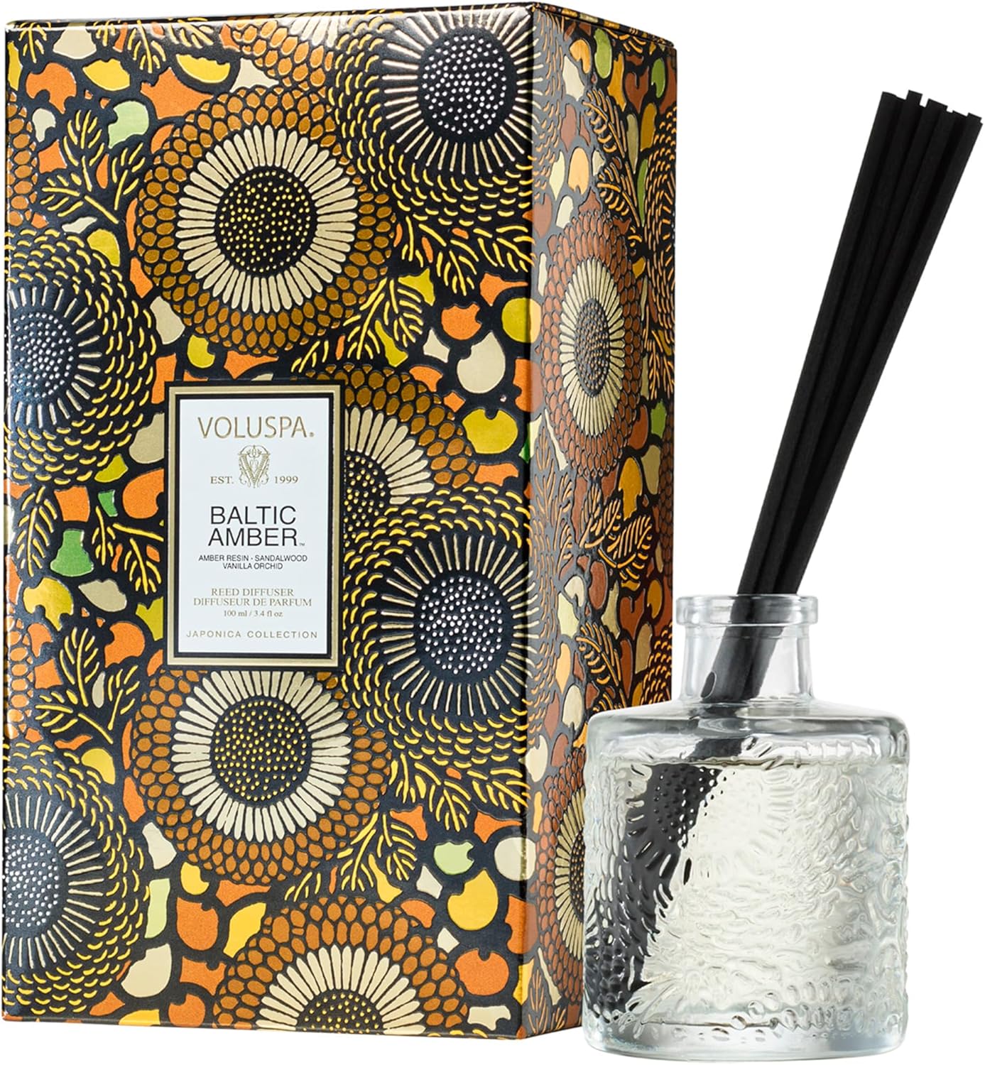 Voluspa Santal Vanille Scented Reed Diffuser, 3.4 oz, Luxury Santal Diffuser, Oil Reed Diffusers for Home, Handcrafted in the USA