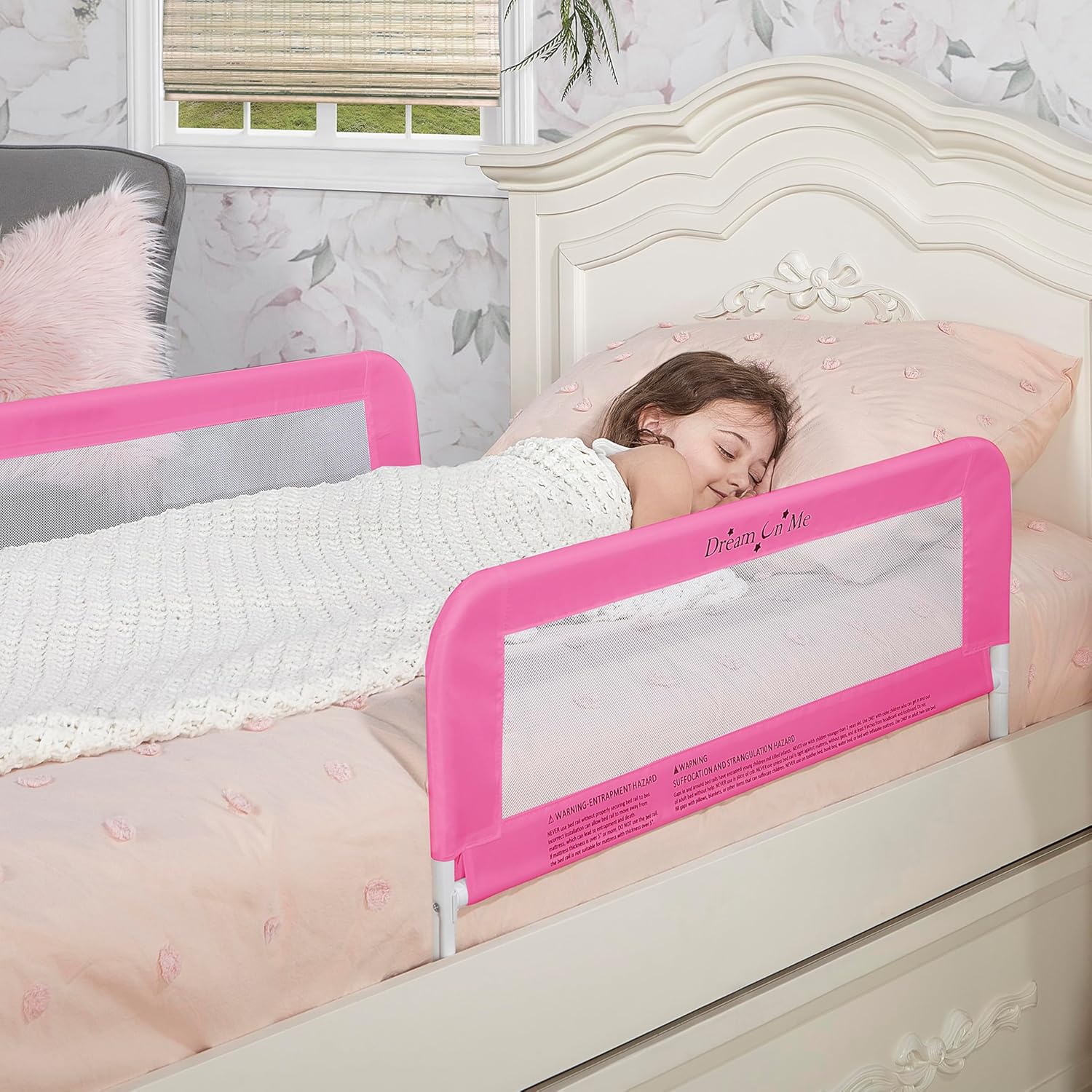 Dream On Me Lightweight Mesh Security Adjustable Bed Rail Double Pack with Breathable Mesh Fabric in White, 2 Count (Pack of 1)