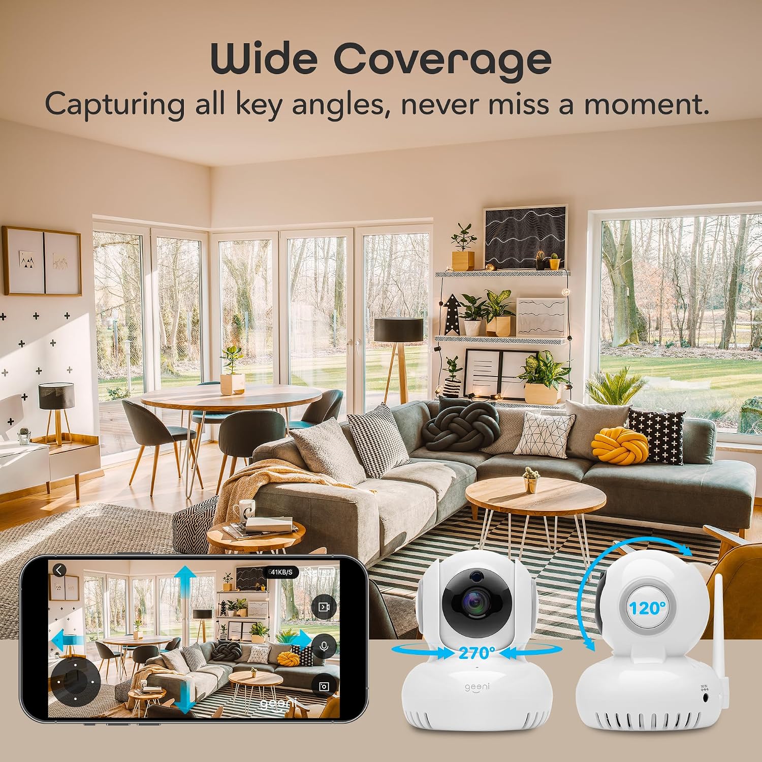 Geeni Sentinel Smart 2K Indoor Security Camera with Auto-Tracking – Dual-Band 2.4GHz & 5GHz WiFi, 2K HD Video, App & Voice Control, Motion Detection, White