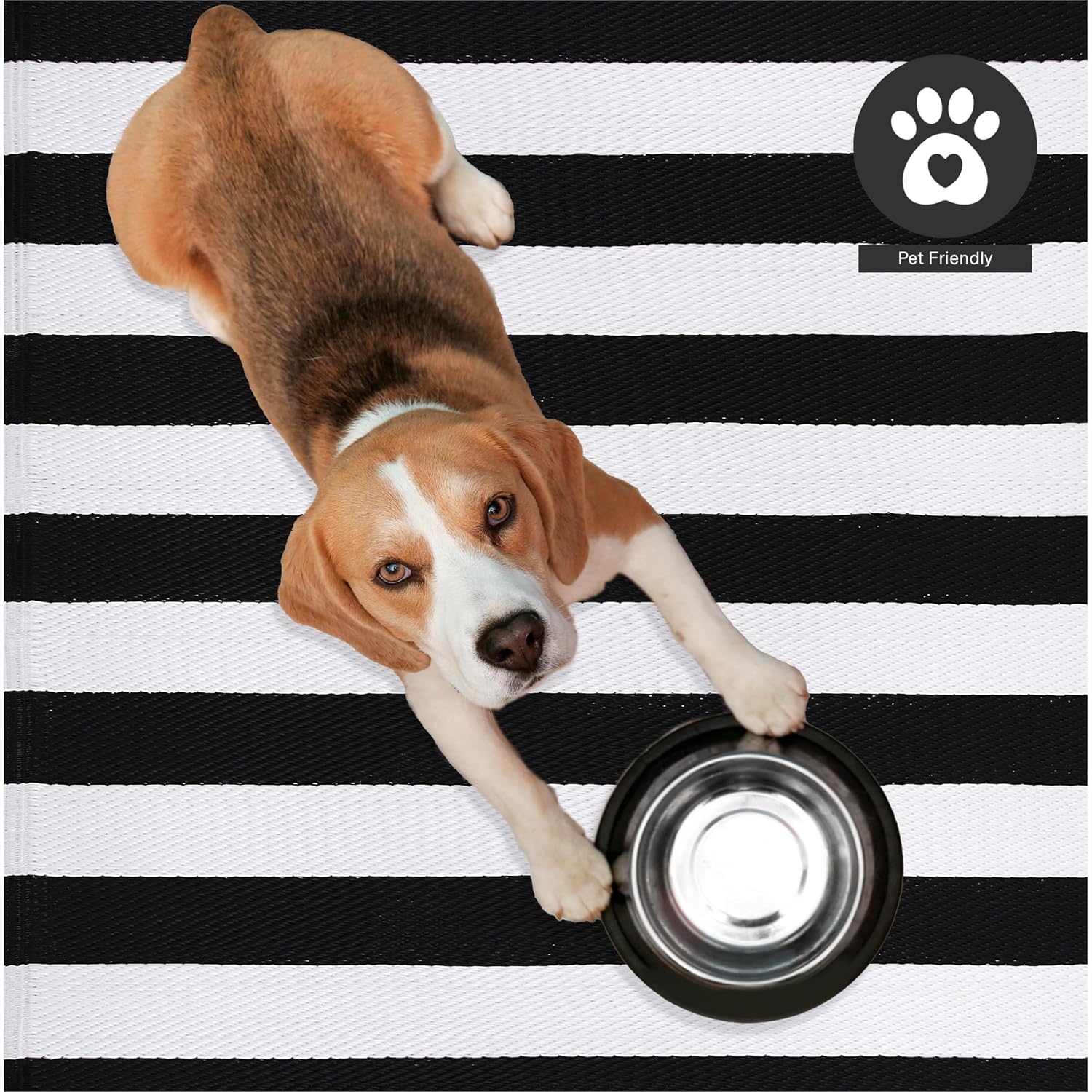 FH Home Outdoor Camping Rug - Waterproof, Fade Resistant, Reversible - Premium Recycled Plastic - Striped - Large Patio, Deck, Sunroom