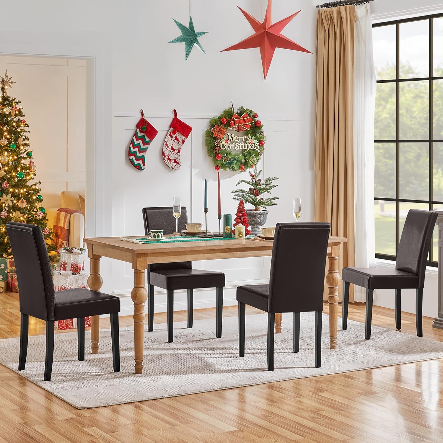 Yaheetech Dining Chairs Set of 4 Upholstered Kitchen Chairs Black