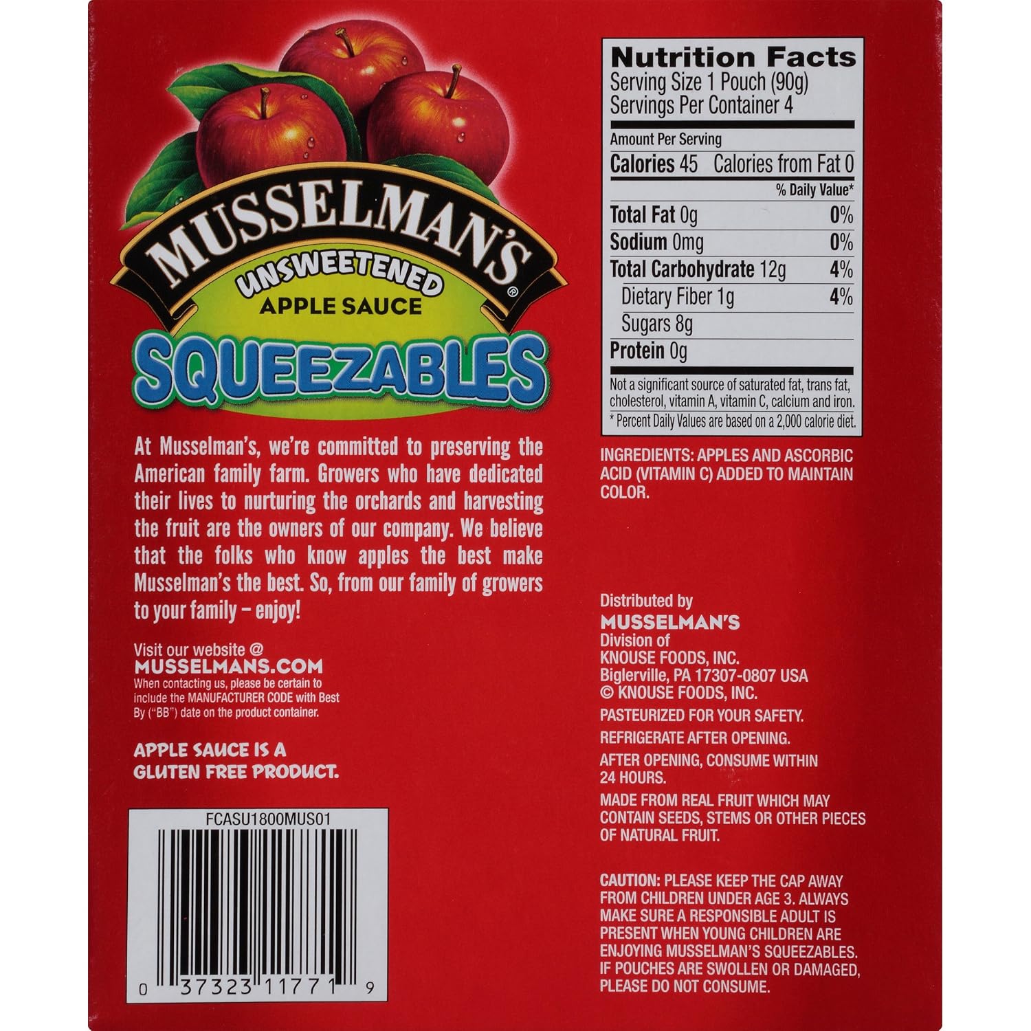 Musselman's Unsweetened Apple Sauce - low calorie, gluten free snack, low sodium, kosher, fat-free, no cholesterol, no high fructuse corn syrup, from 100% fresh American Grown Apples. (24oz x 12)