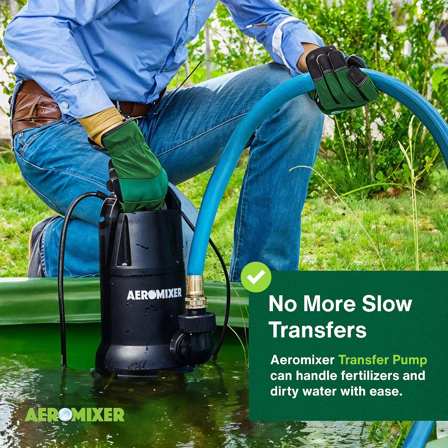 Aeromixer 1/4 HP Transfer Pump - Submersible Water Pumps, Sump Pump for Pool Draining, Portable Electric Garden Utility Pumps 2240 GPH, Heavy Duty Outdoor Water Flow System for Farming and Gardening