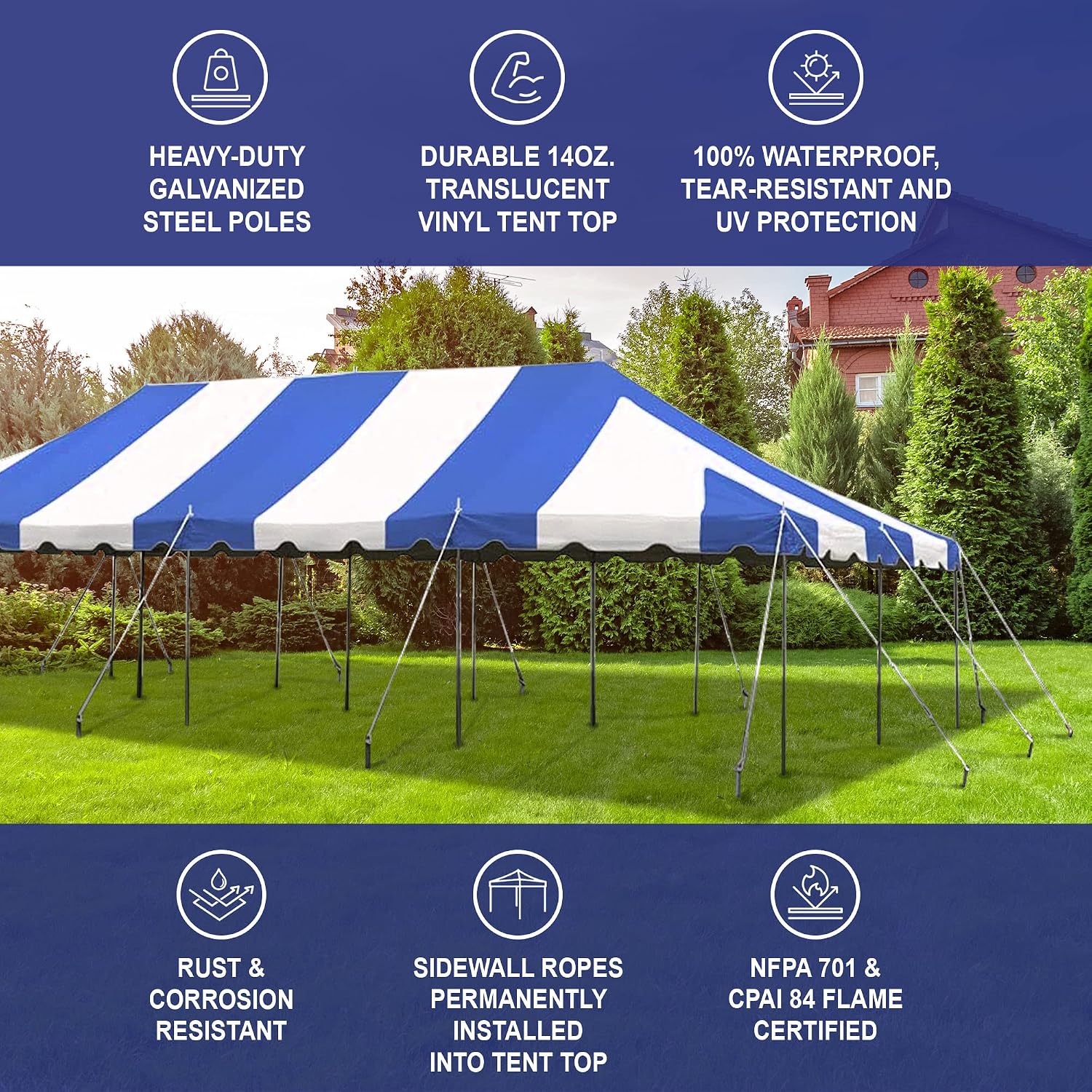 20’ x 20’ Weekender Canopy Pole Tent, Indoor and Outdoor Heavy Duty Easy Up, 80 Person Capacity Tent for Parties, Weddings, and Events, Commercial and Residential Use, PVC White Top | Easy Up Weekender Canopy Tent With 80 Person Capacity - Outdoor Canopi…