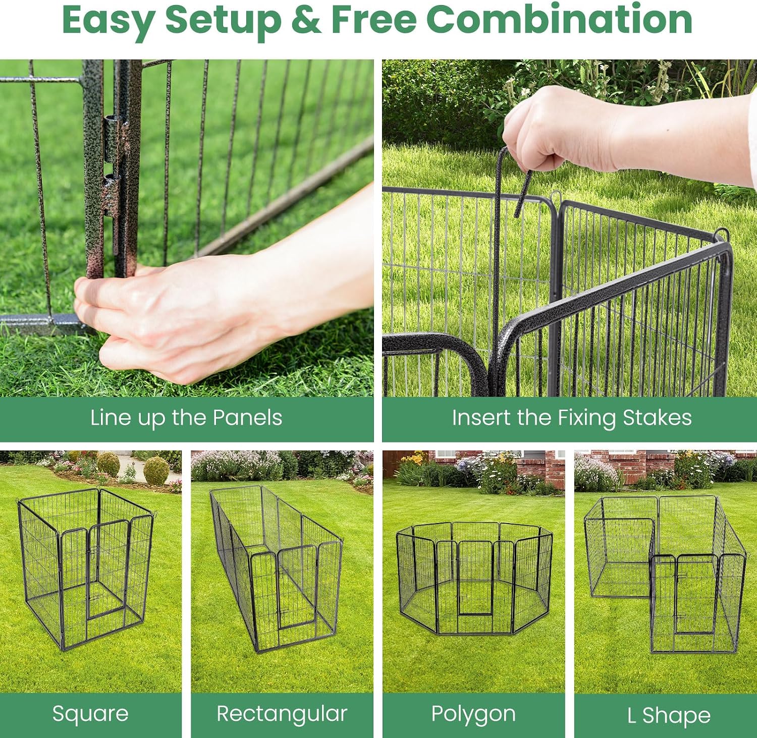 S AFSTAR 16 Panels Metal Dog Playpen, 48" Height Dog Fence Exercise Pen with Doors for Large Medium Small Dogs Rabbits Cats, Foldable Pet Puppy Playpen for Indoor & Outdoor Yard (Black)