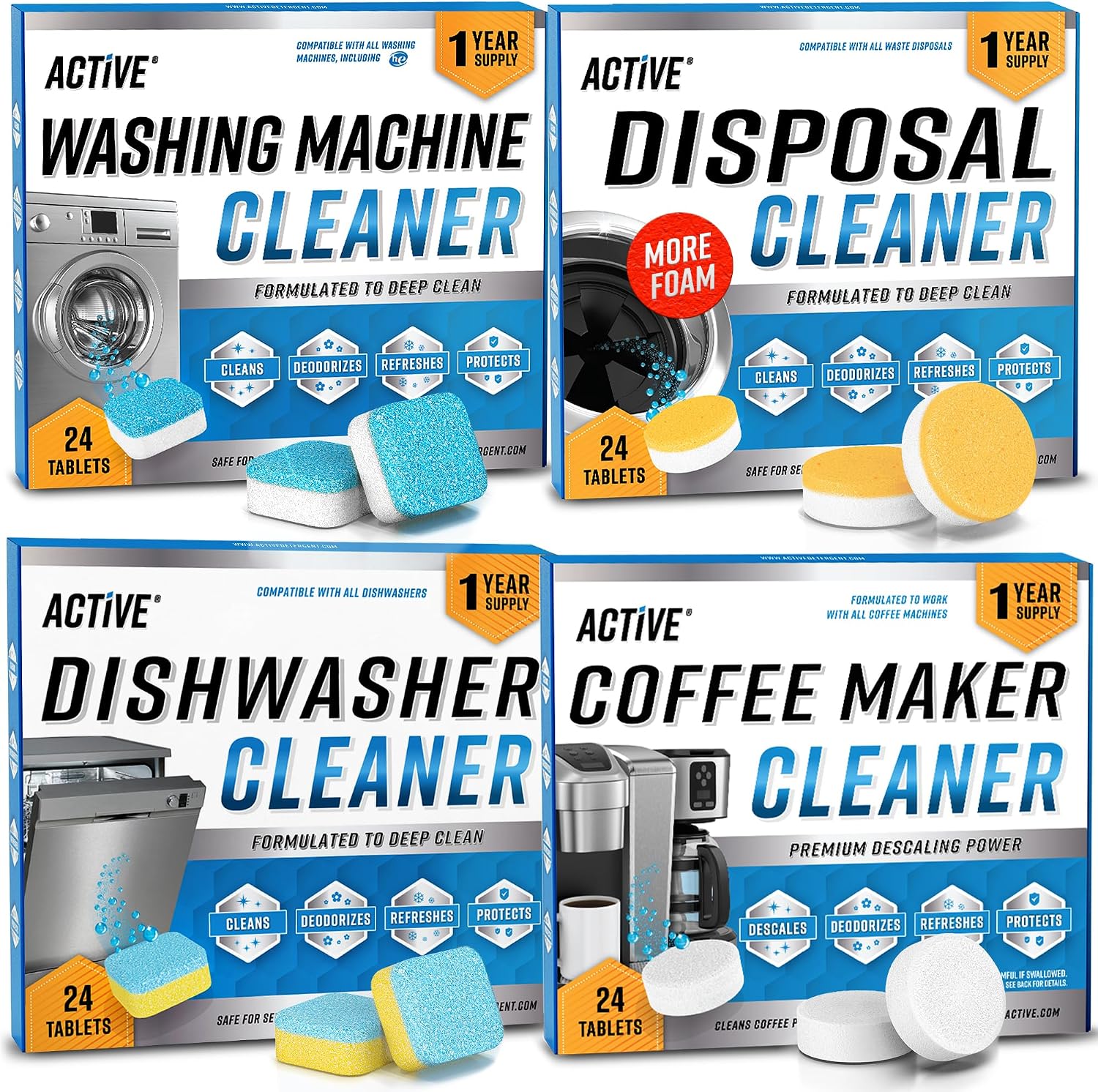Washing Machine Cleaner Descaler 24 Pack - Deep Cleaning Tablets For HE Front Loader & Top Load Washer, Septic Safe Eco-Friendly Deodorizer
