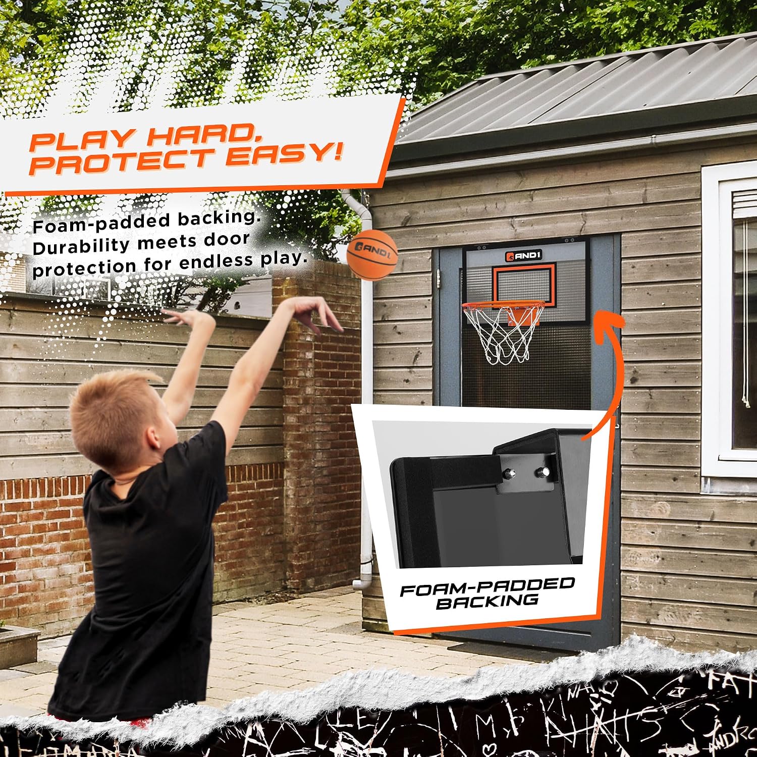 AND1 Over the Door Mini Basketball Hoop: 18x12 Shatterproof Backboard, 2 Mini Basketballs