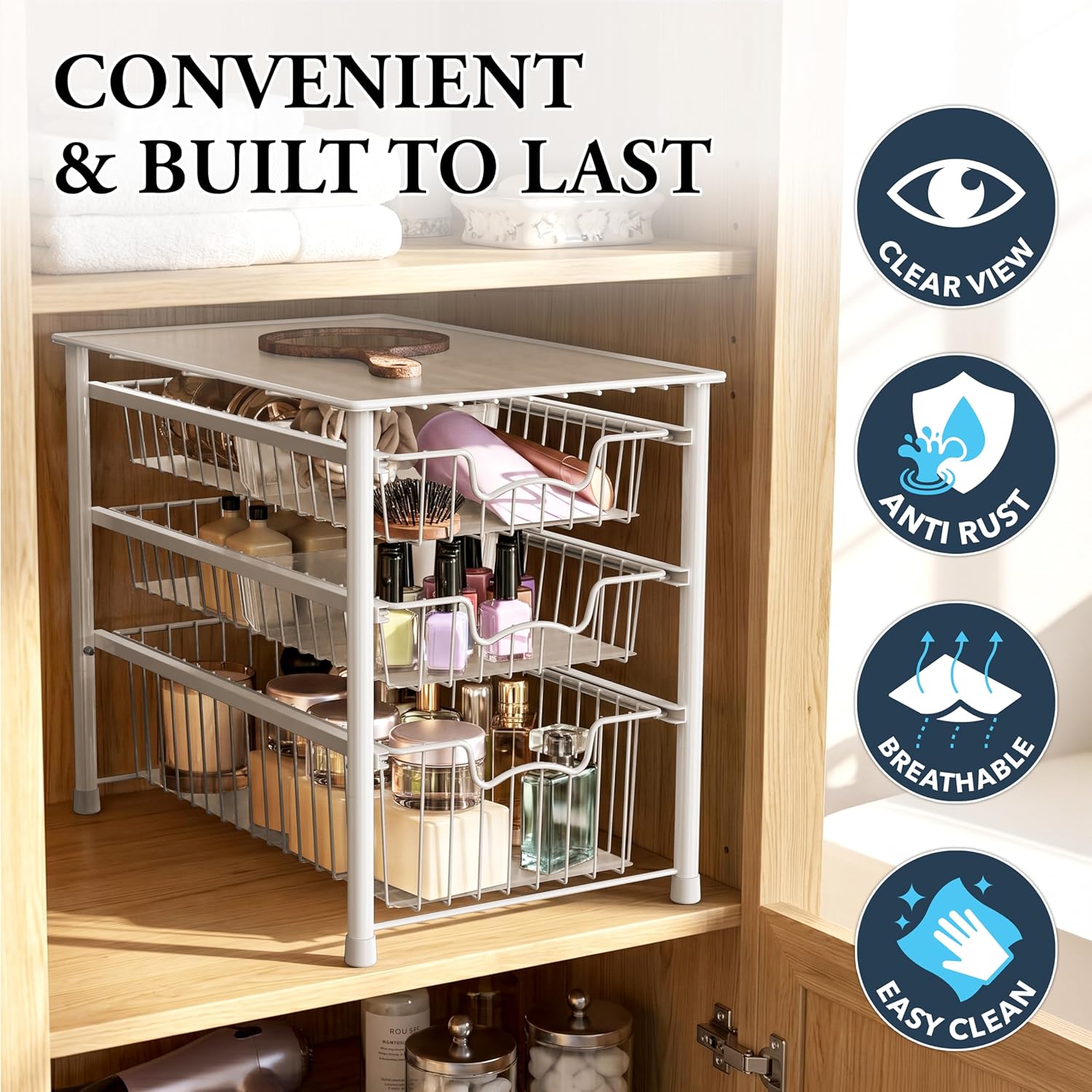 Simple Houseware Stackable 3 Tier Sliding Basket Organizer Drawer, Chrome