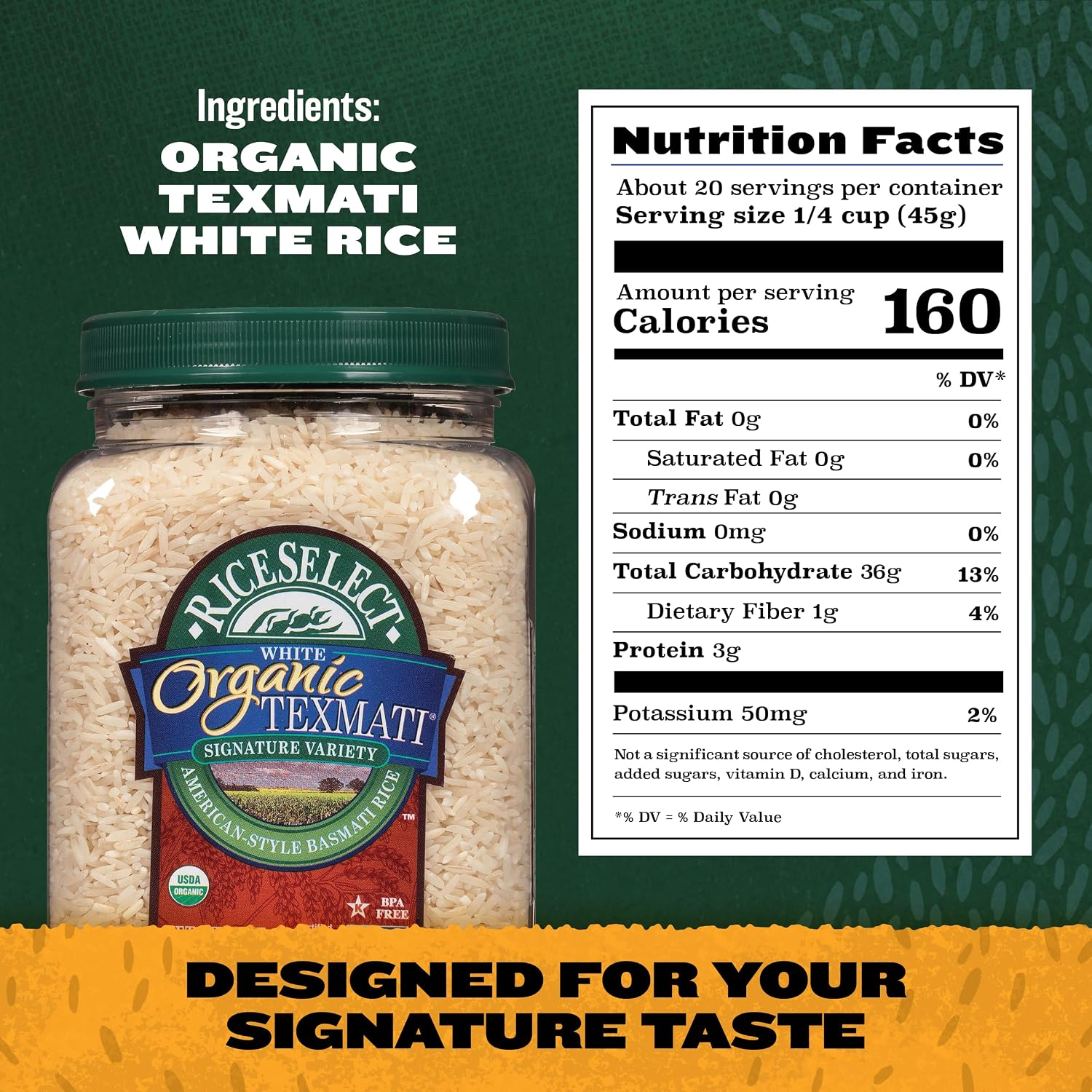 RiceSelect Organic Texmati White Rice, Long-Grain Basmati Rice