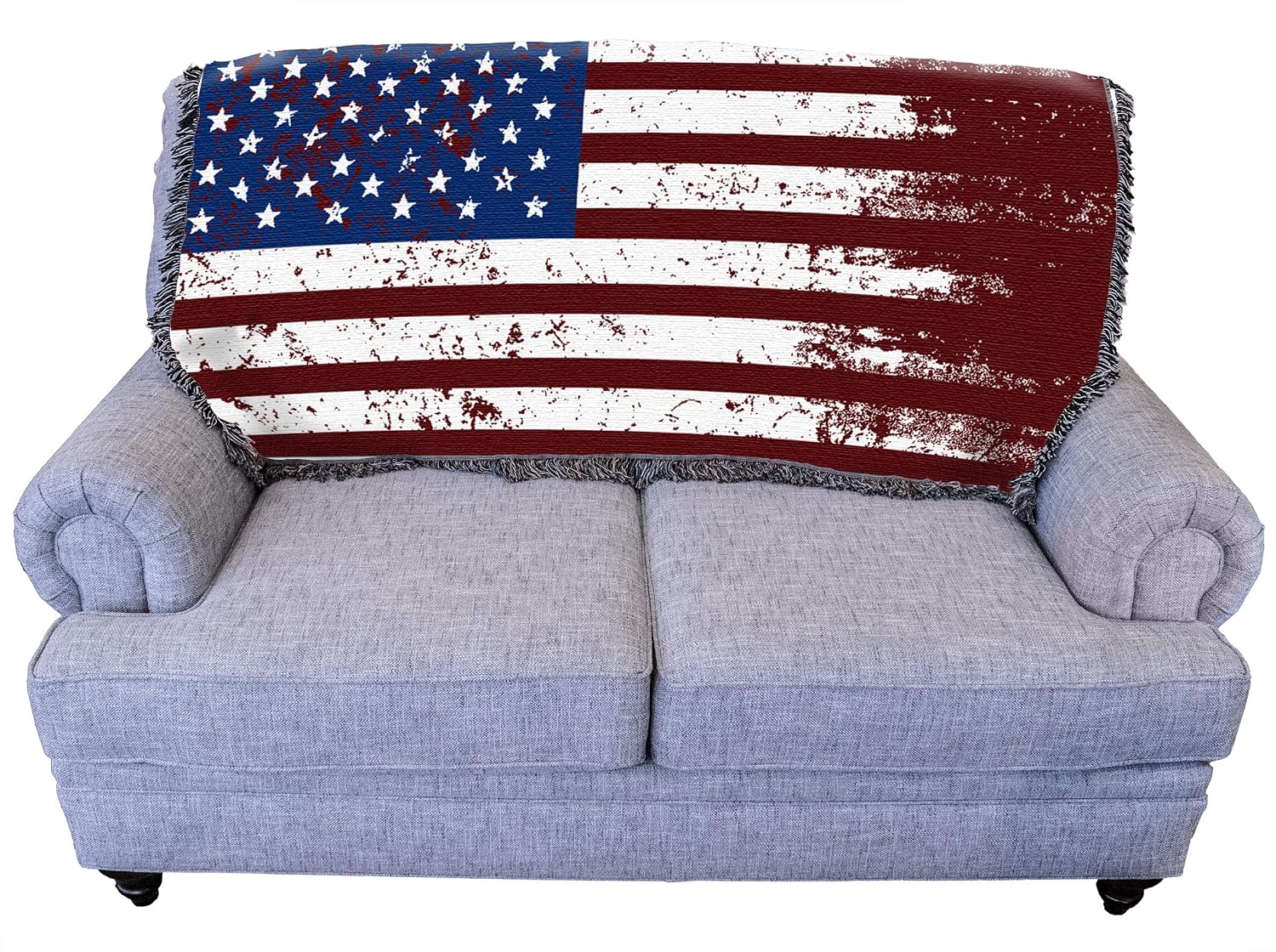 United States American Flag Blanket - Gift Soft Tapestry Throw Woven from Cotton - Made in The USA (69x48)