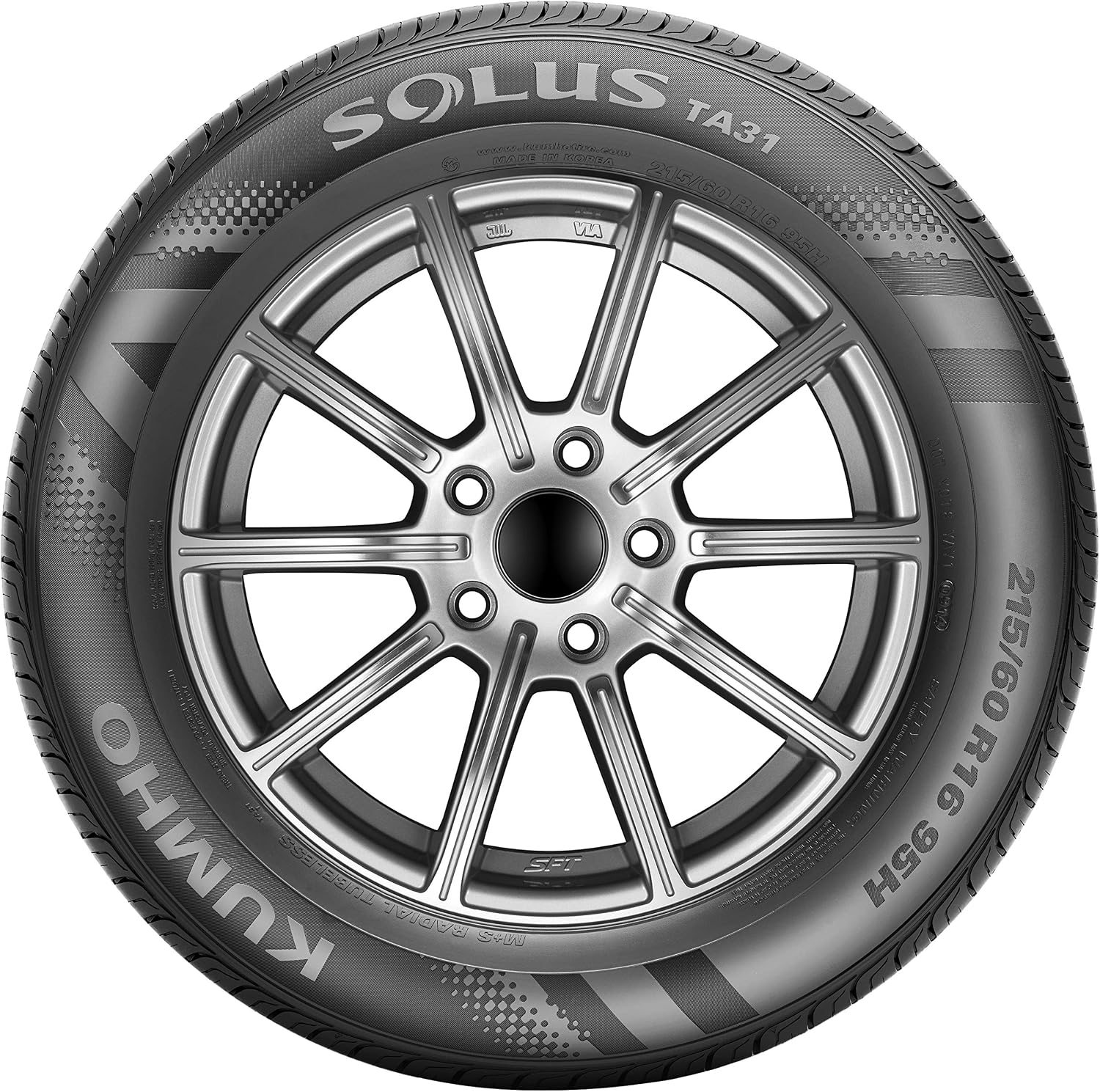 Kumho Solus TA31 All-Season Tire - 215/55R17 94V | Passenger Performance All Season Traction 94V Rated Standard Load Radial Construction Black Sidewall Tire