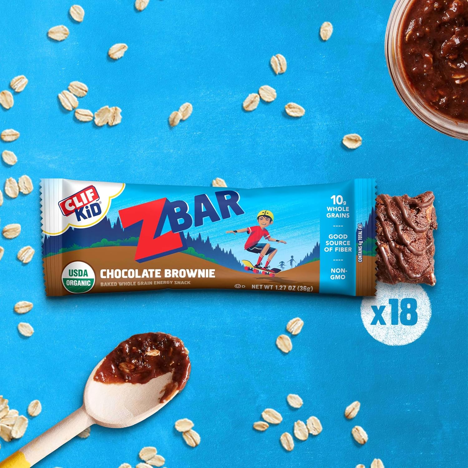 Zbar - Chocolate Brownie - Soft-Baked Energy Snack Bars - Non-GMO - 11g Whole Grains - USDA Organic Granola Bars - Snacks for Kids (18 Pack)