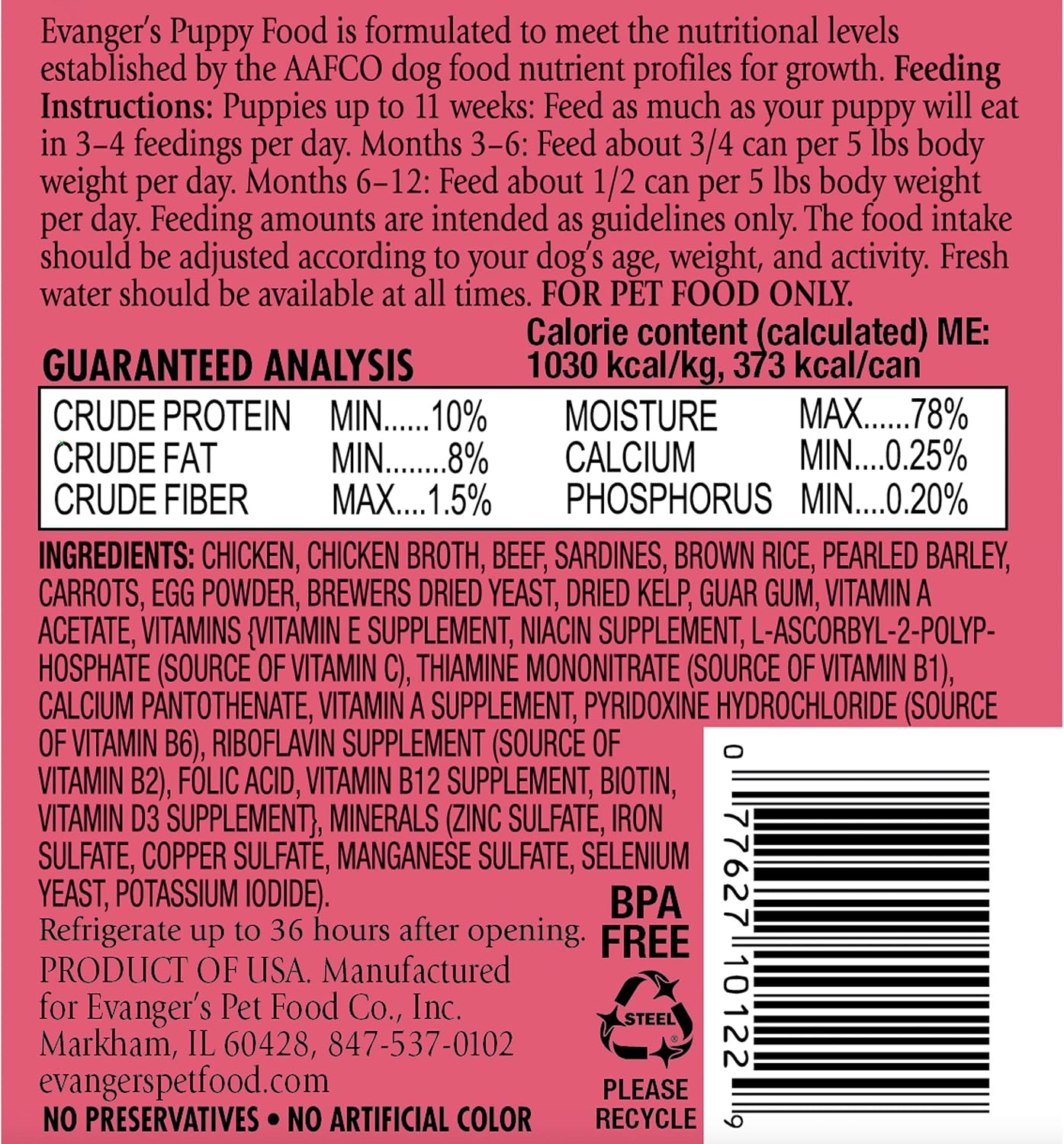 Evanger's Heritage Classic Puppy Food – 12 Count, 12.5 oz Each – Tasty Meat-Based Formula for Puppies & Underweight Dogs – Added Vitamins & Chelated Trace Minerals – Grain & Gluten Free