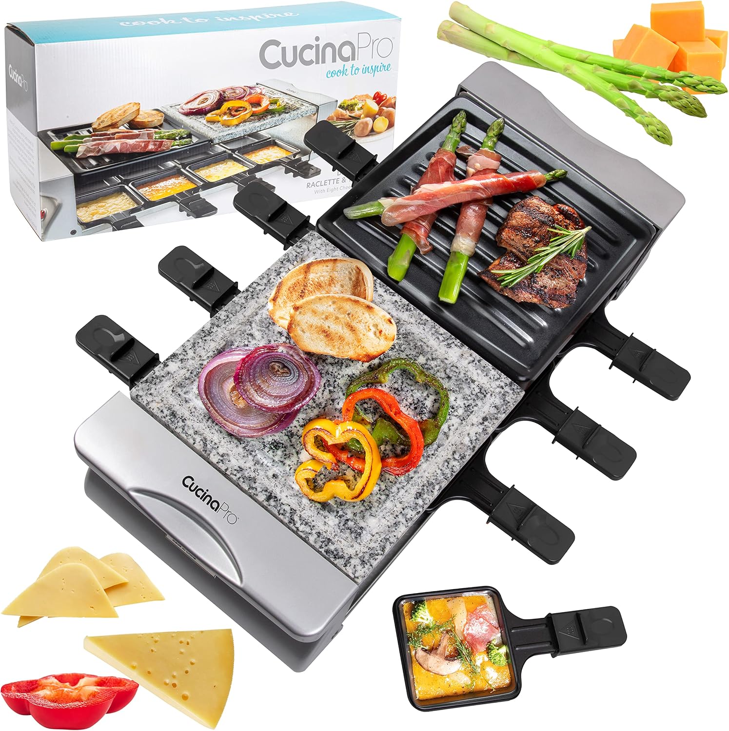 Electric Cheese Raclette Table Grill w Cooking Stone & Grilling Plate | Nonstick
