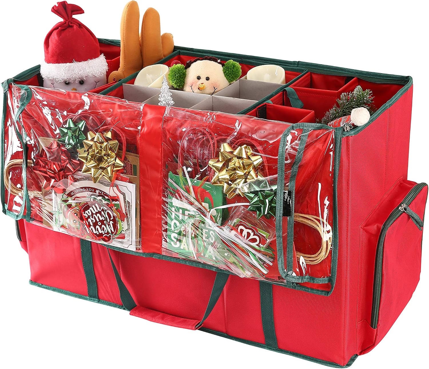 Sattiyrch Large 2-in-1 Christmas Ornament Storage Box & Xmas Figurine Container - Easy Access Removable Trays