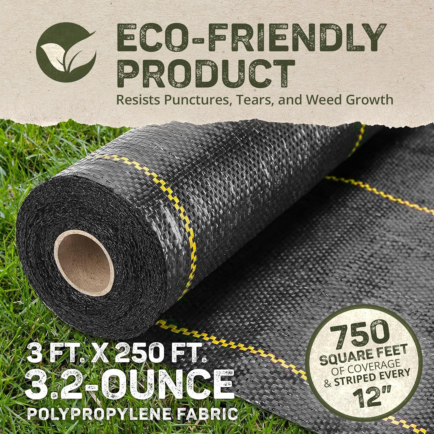 Dewitt Pro-5 Weed Barrier Fabric 5 oz, 6 x 250 Feet – Heavy-Duty | Woven Landscape Ground Cover Mat for Raised Garden Bed, Greenhouse Gardening, Outdoor Landscaping, and Commercial Planting