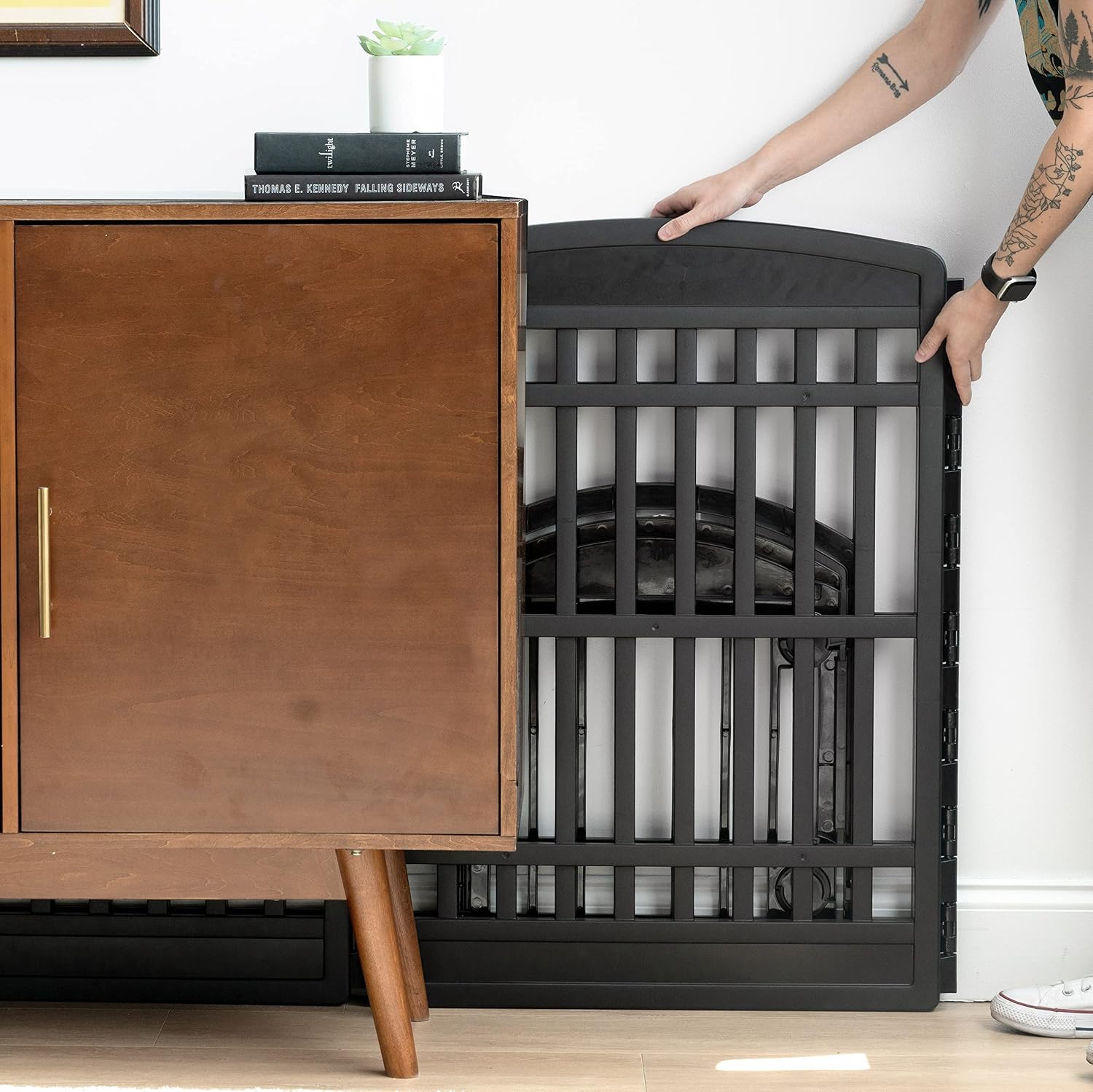 IRIS USA 4-Panel Dog Playpen, Pet Enclosure, Black | Pet Containment, Configurable Layout, Multi-Shape Setup, Custom Pen Configuration, Stable Non-Tip Base, Tool-Free Assembly