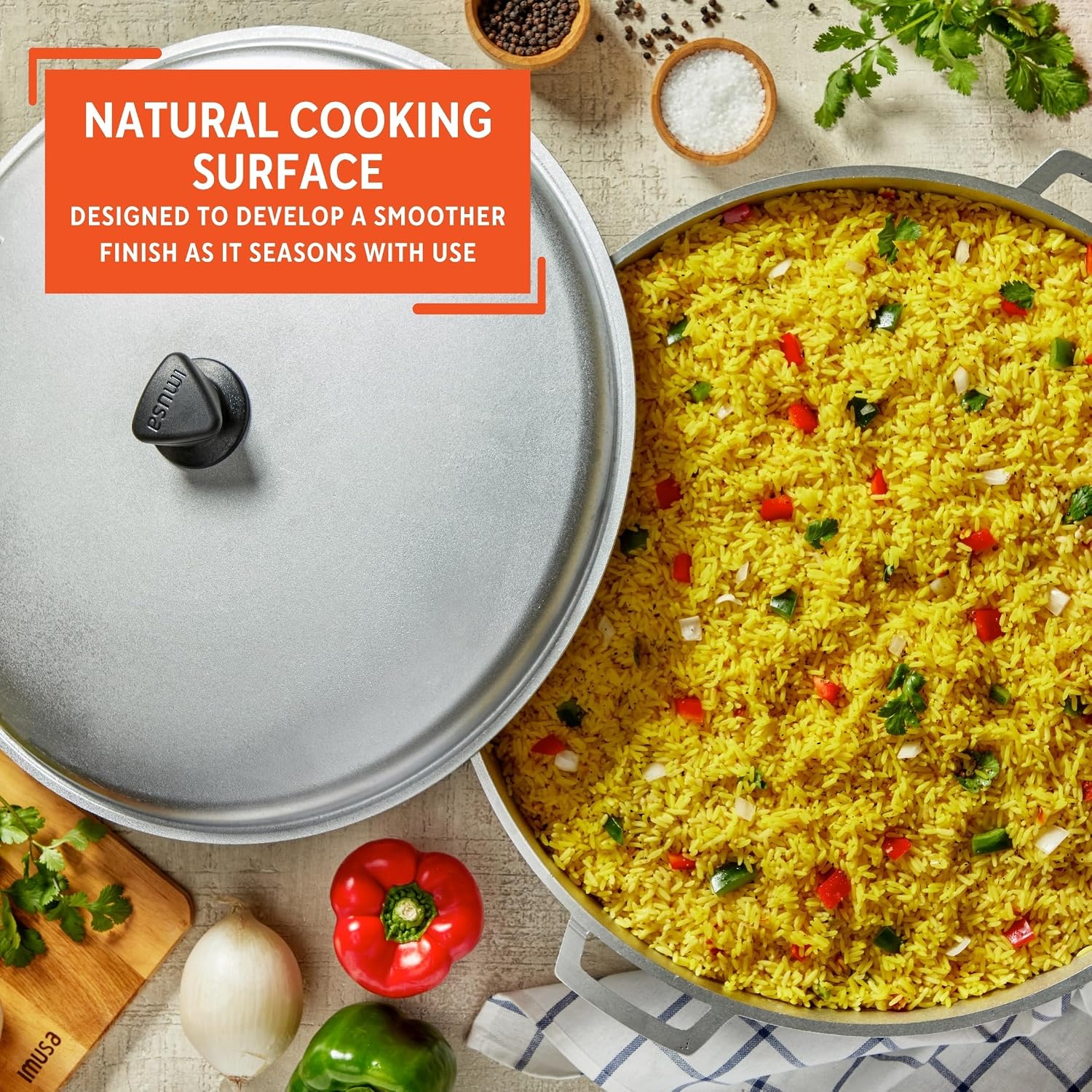 IMUSA USA 11.6Qt Jumbo Traditional Colombian Caldero, 11.6 Quart, Silver | Nonstick Finish, Glass Lid with Easy-Grip Handles, Ideal for Rice and Stews, Great for Family Meals