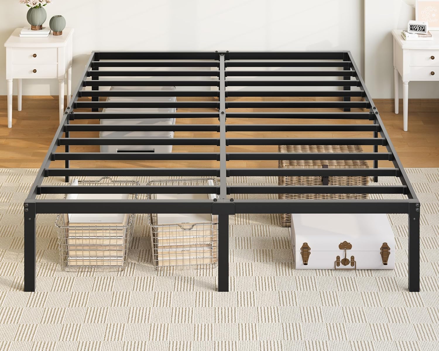 Allewie Full Size Bed Frame, 14 inch Metal Platform Beds with Storage Space, No Box Spring Needed and Easy Assembly, White