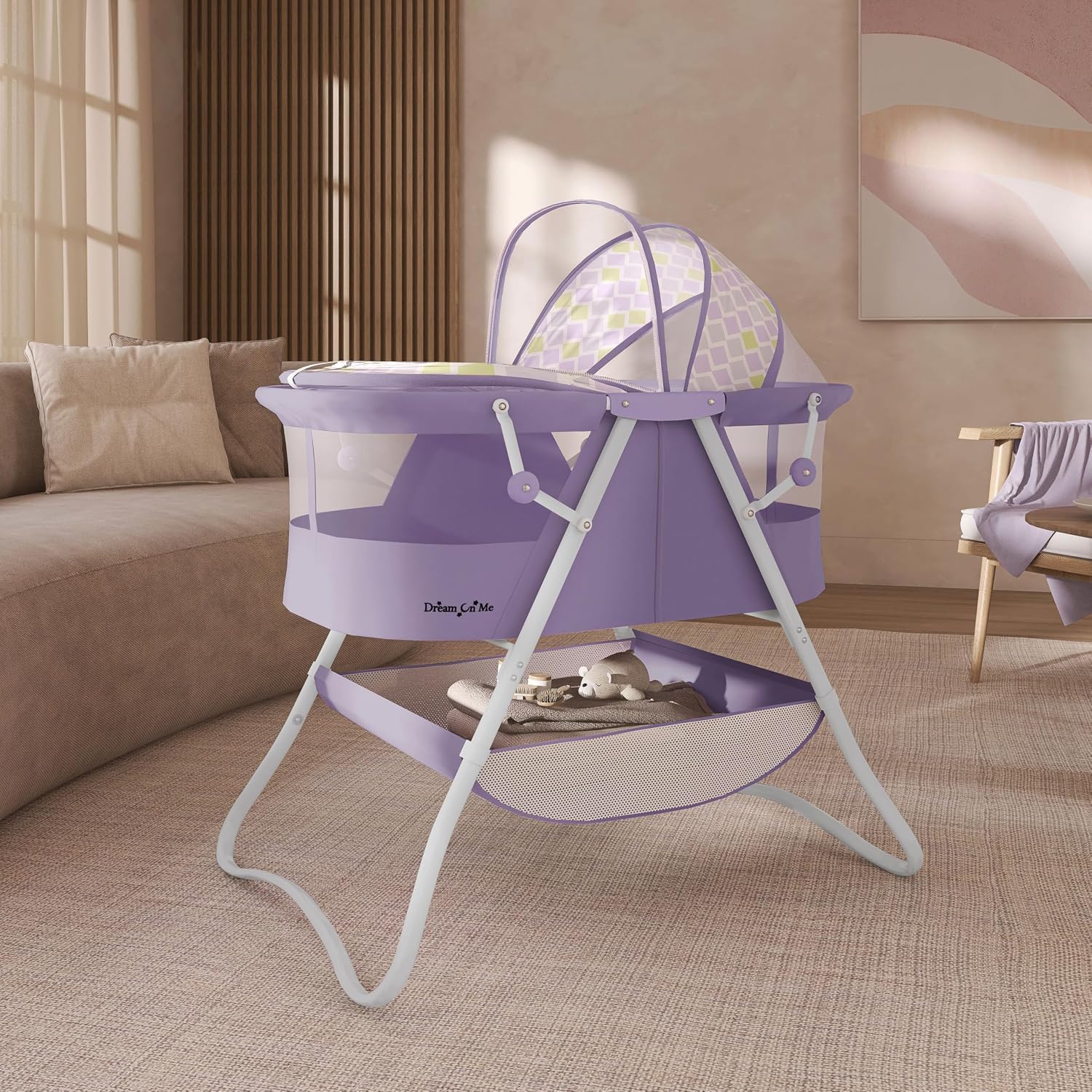 Dream On Me Karley Bassinet in Grey and Pink