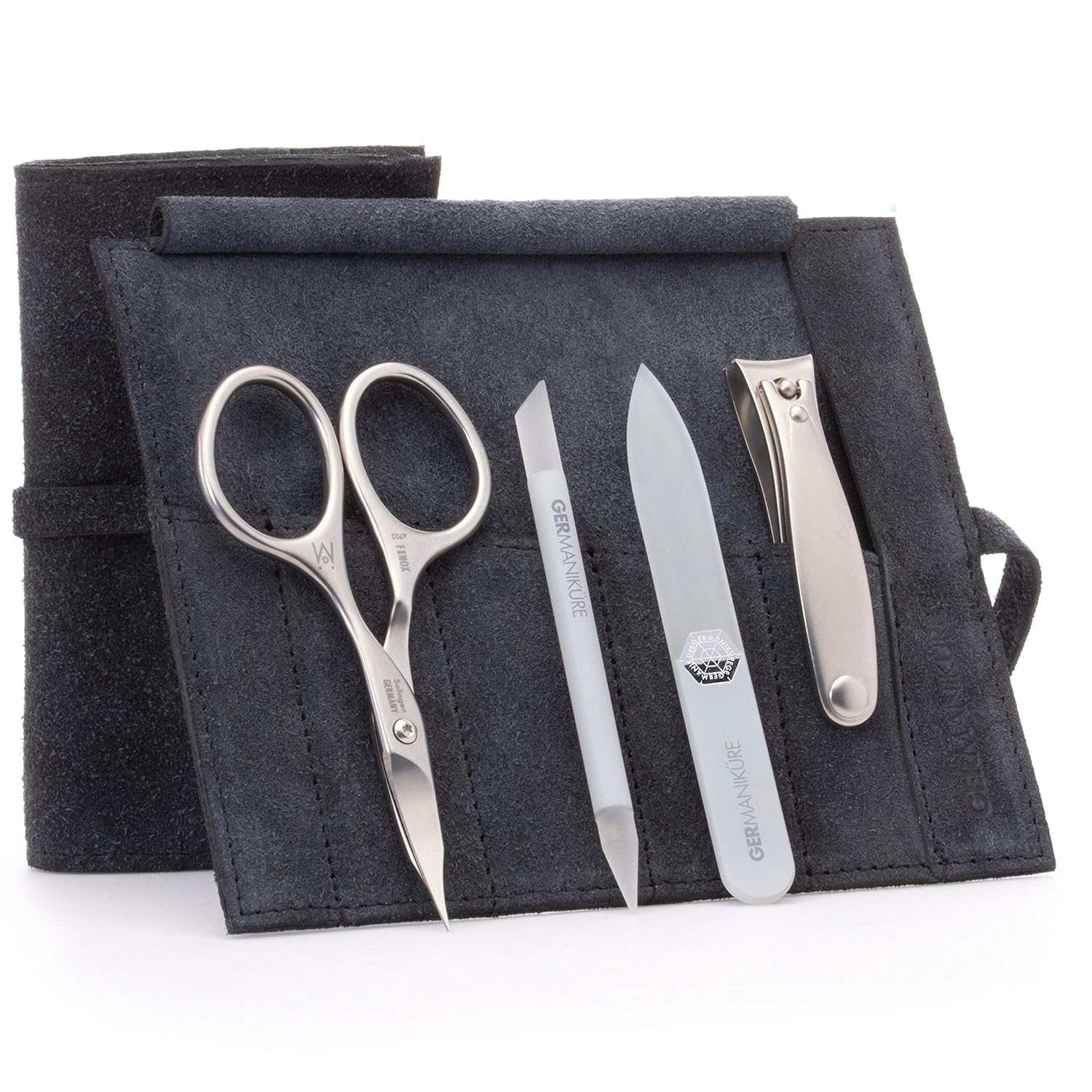GERMANIKURE 4pc Manicure Nail Care Kit, Solingen Germany, Yellow Suede Roll