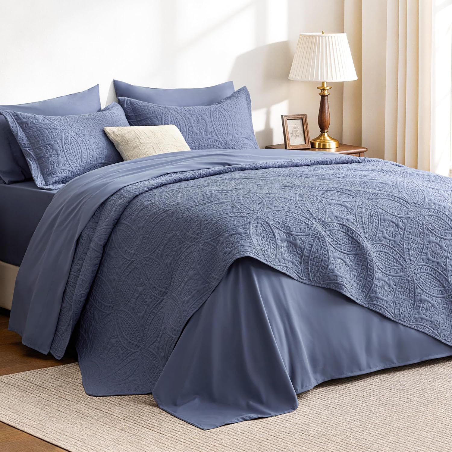 Love's cabin Quilts for Queen Bed Blue Bedspreads - Soft Bed Summer Lightweight Bedspread Comforter - Modern Style Coin Pattern Coverlet for All