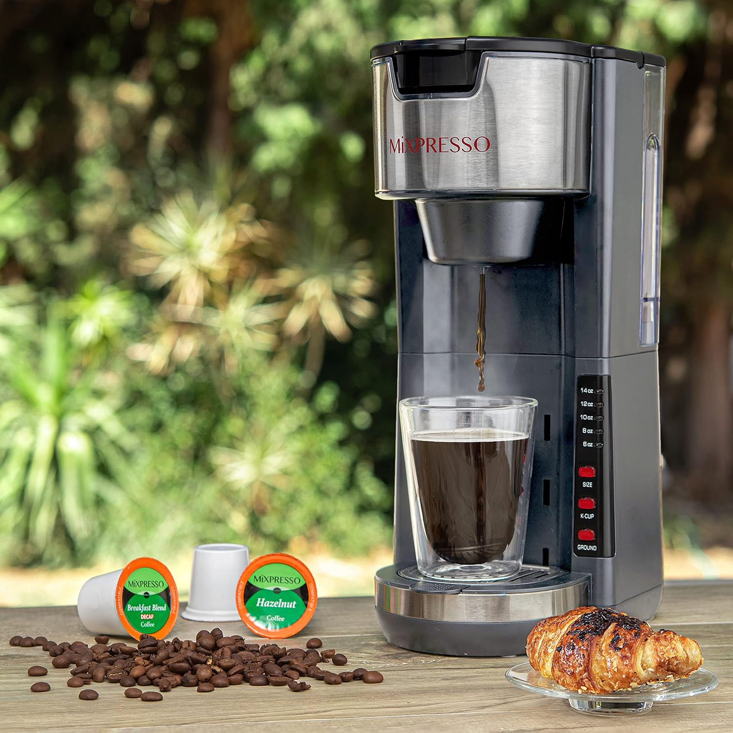 Mixpresso Black Single Serve Coffee Brewer K-Cup Pods Compatible & Ground, 30 oz Compact Coffee Maker Single Serve With 5 Brew Sizes Up To 14 Oz