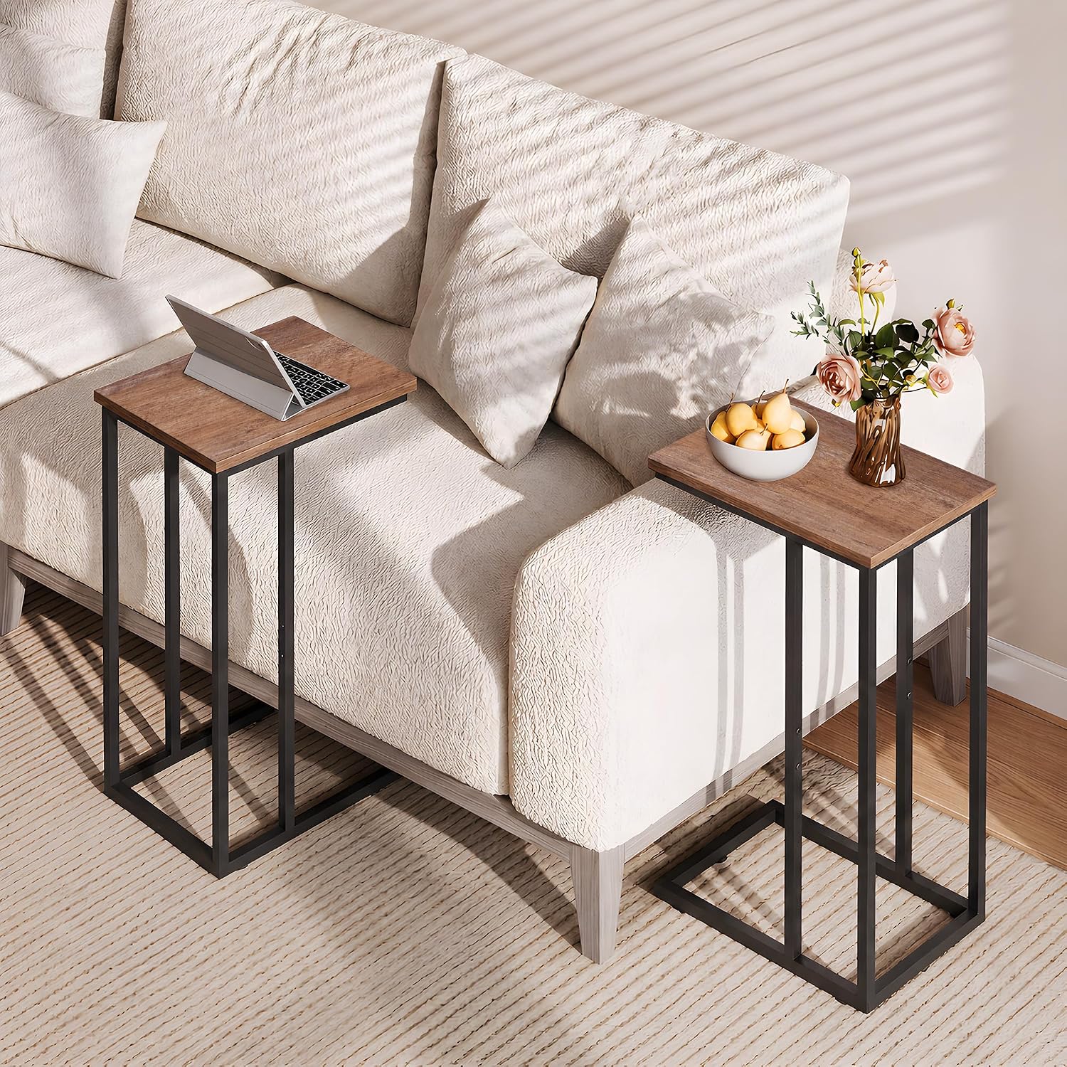WLIVE C Shaped End Table, Small Side Tables for Sofa and Bed, Couch Table that Slides Under for Living Room, Bedroom, Home Office, Small Spaces