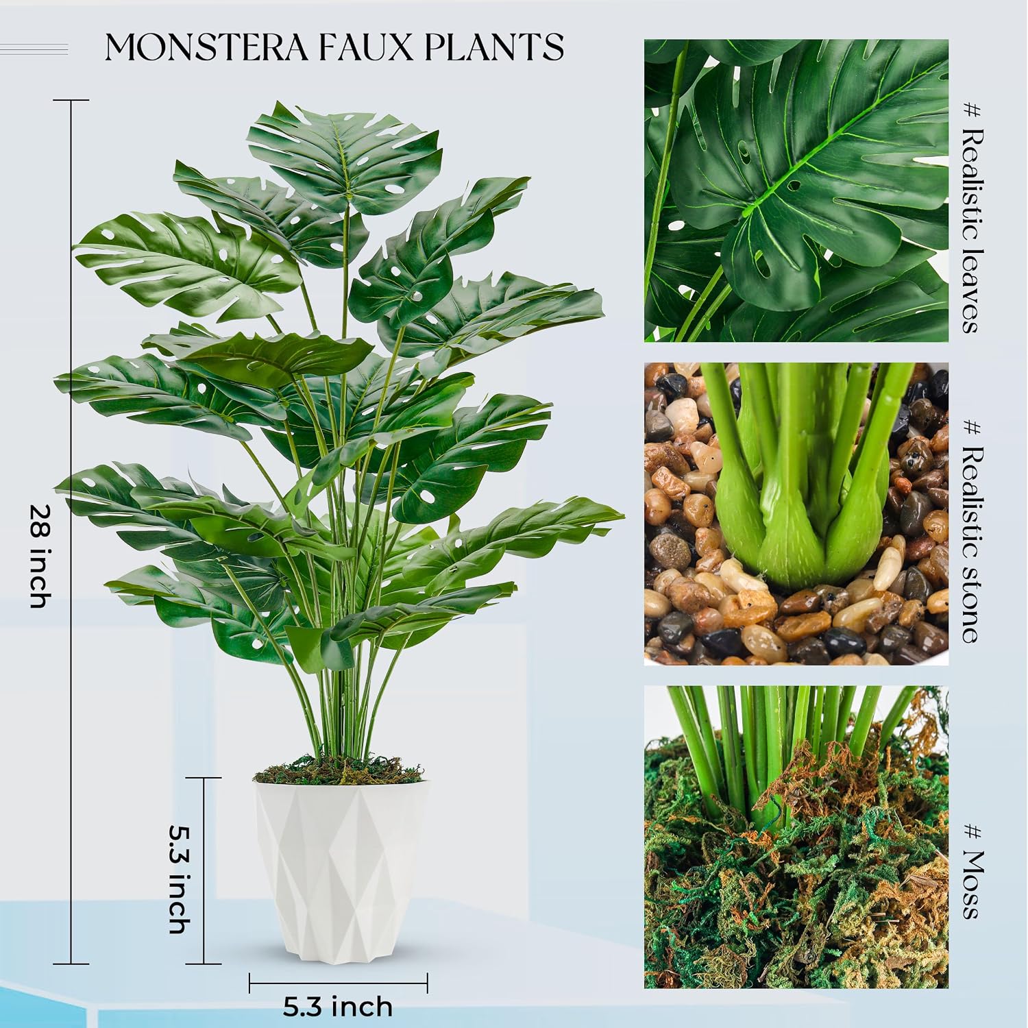Toopify 19" Artificial Monstera Plant, Fake Plants for Indoor Outdoor Decor
